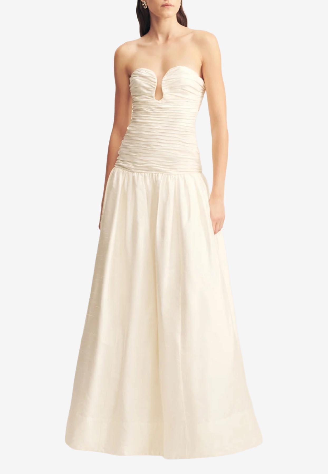 lucero silk panelled maxi dress ivory Shona Joy Pleated Drop Waist Gown in Natural team colors