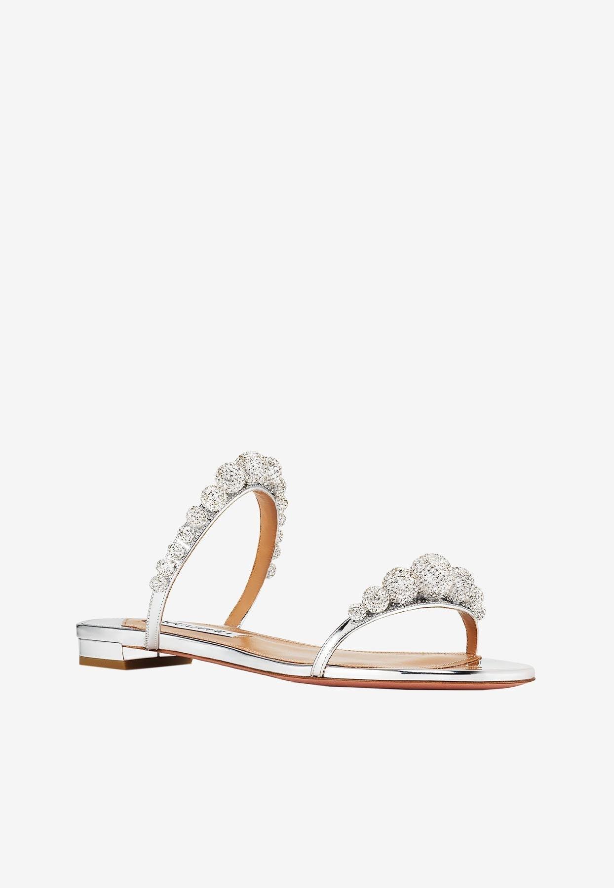 Aquazzura Disco Dancer Crystal Embellished Flat Sandals in White | Lyst