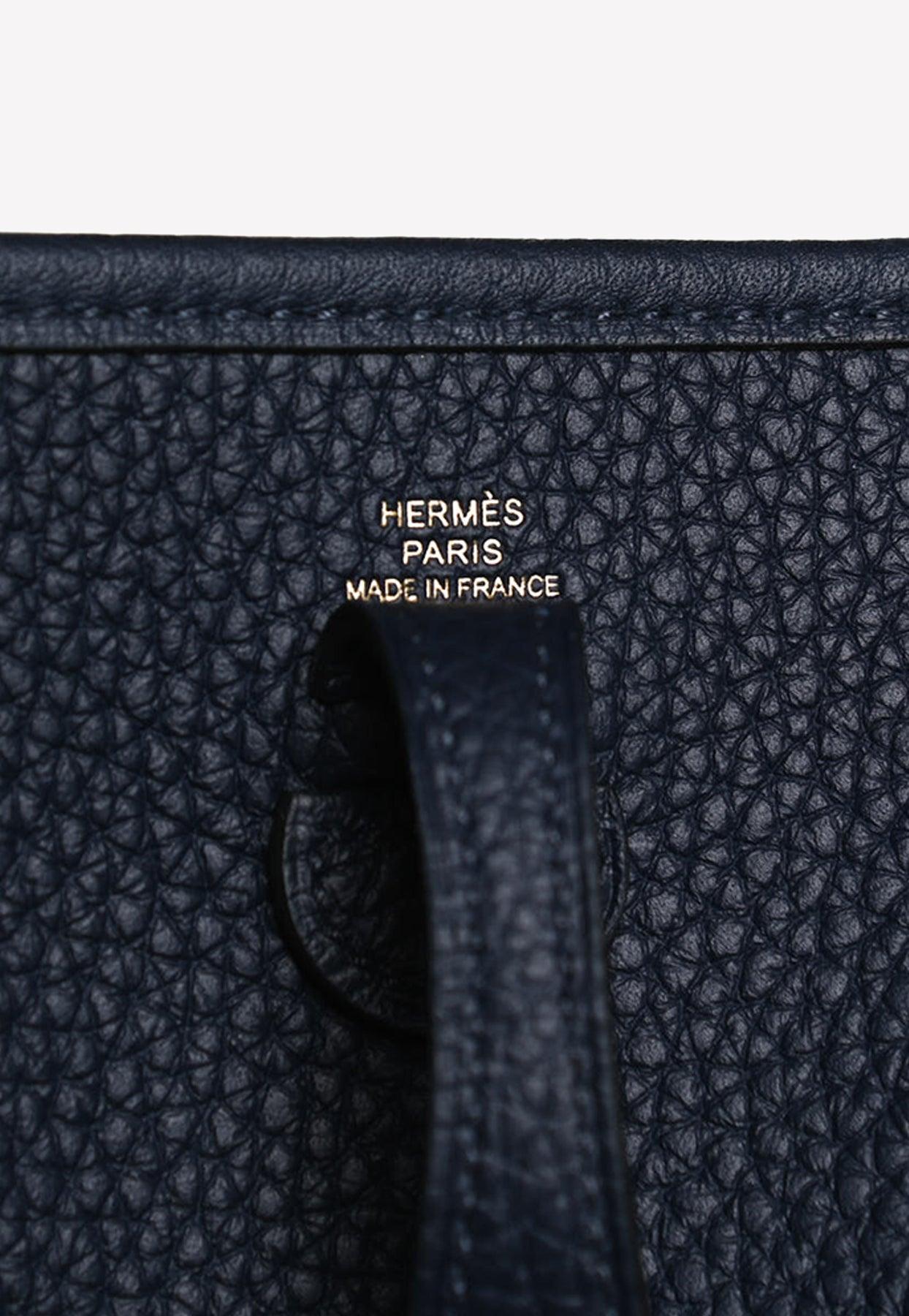 Hermès Mini Evelyn In Bleu Nuit Taurillon Clemence With Gold Hardware in  Black