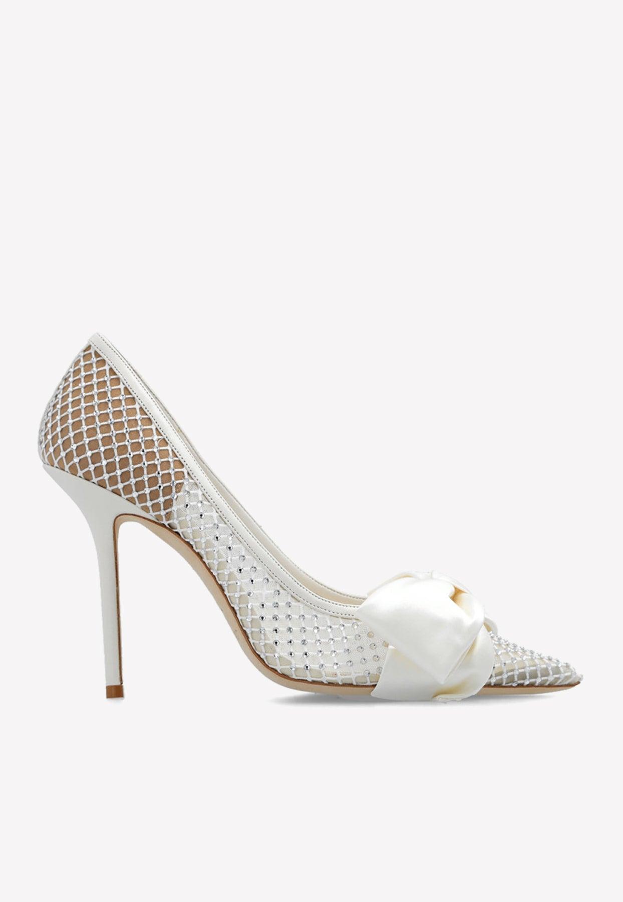 Jimmy Choo Love 100 Crystal Embellished Pumps With Bow in White
