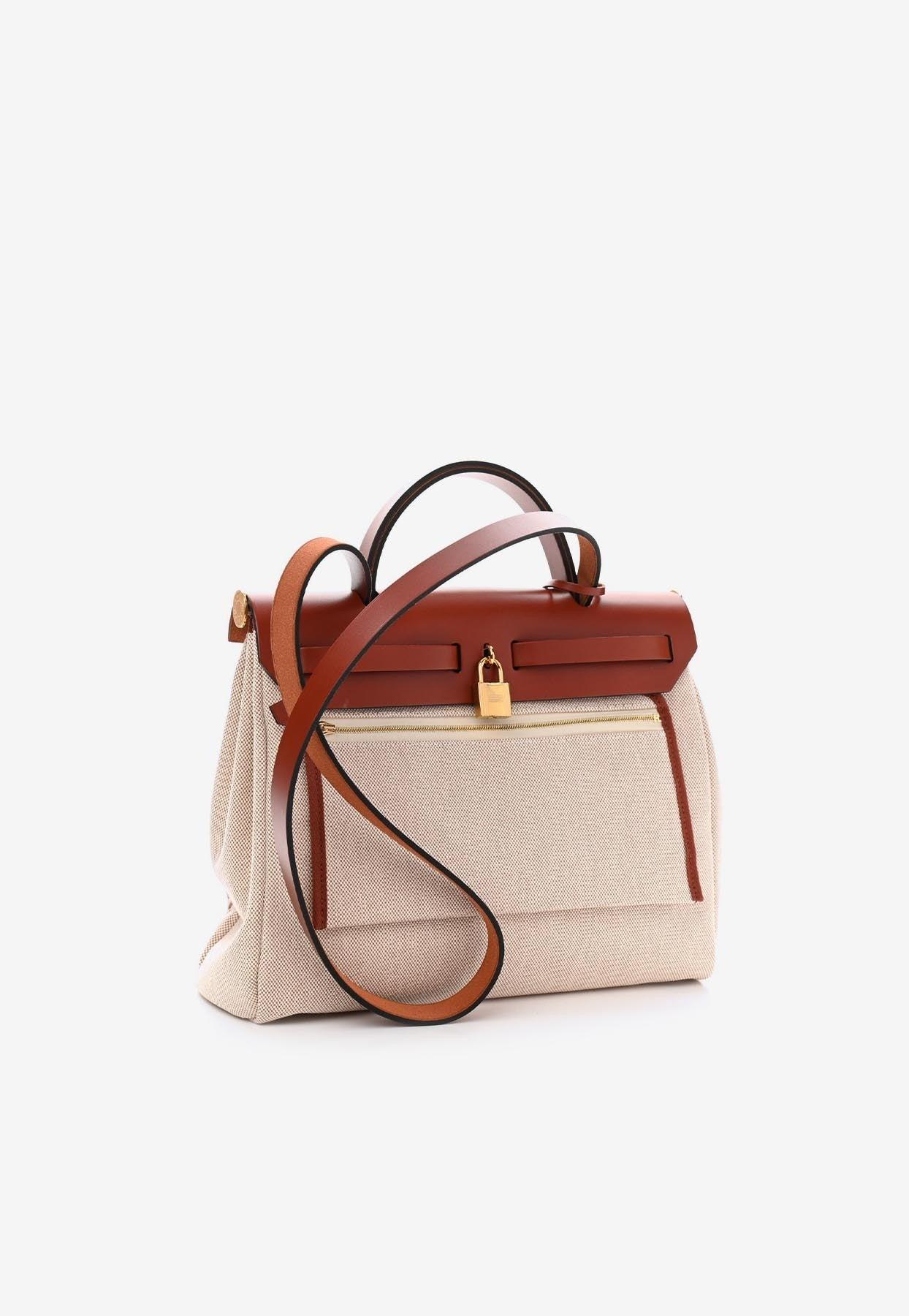 Hermès Herbag 31 In Cuivre And Ecru Toile And Beige Vache Hunter Leather  With Palladium Hardware in Pink