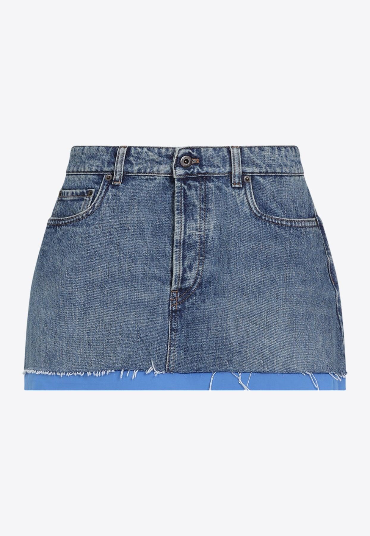 Miu Miu Logo Mini Denim Skirt in Blue | Lyst