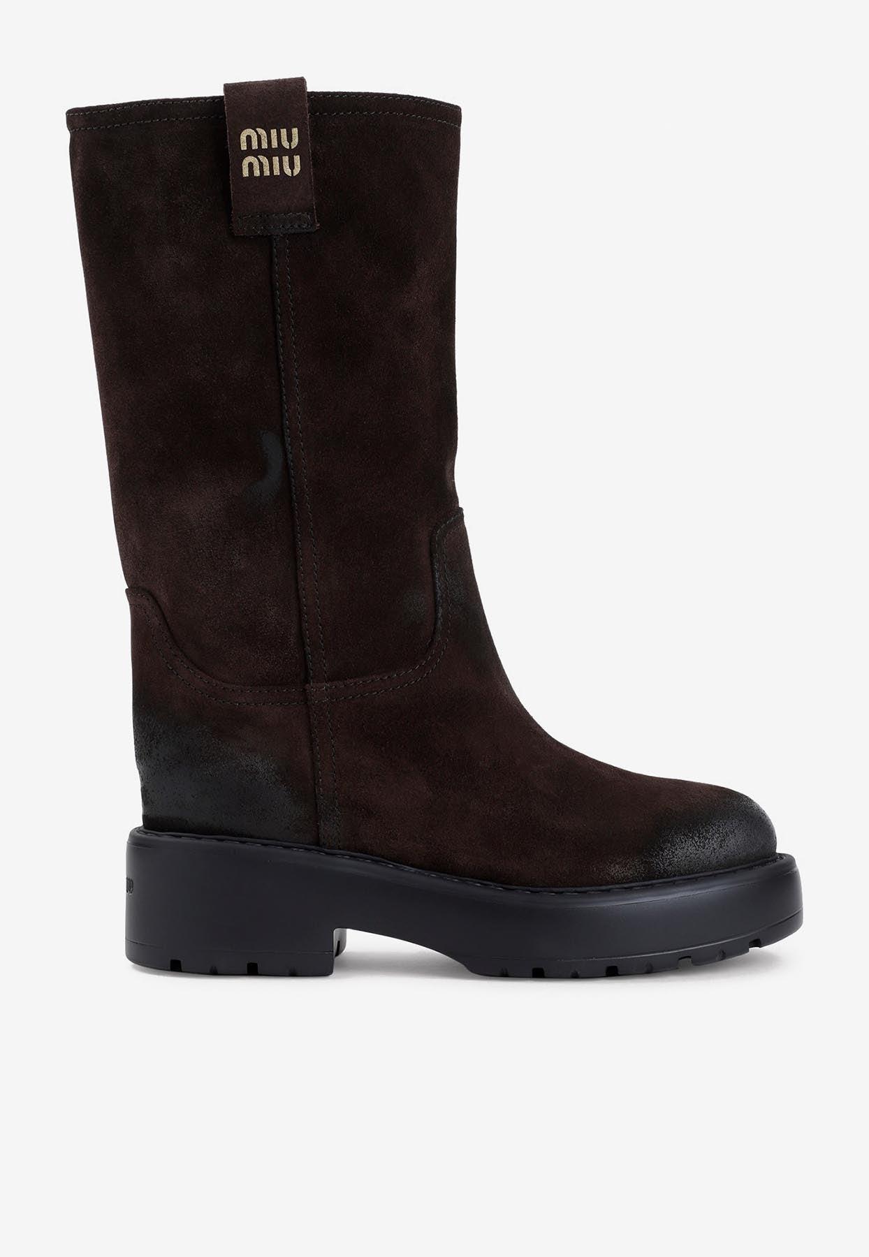 【関税込み】MiuMiu Suede ankle boots Miu Miu Suede Shearling Lace-Up Chukka Booties | Neiman Marcus