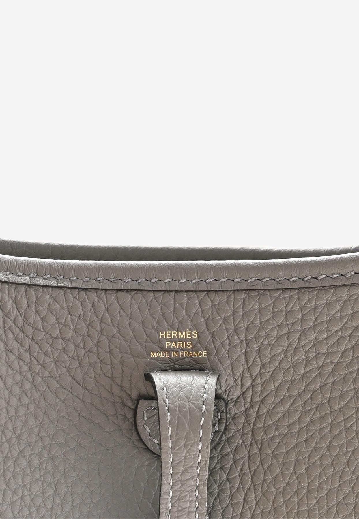 Hermès Mini Evelyne Tpm In Gris Meyer Taurillon Clemence With Gold Hardware  in Gray