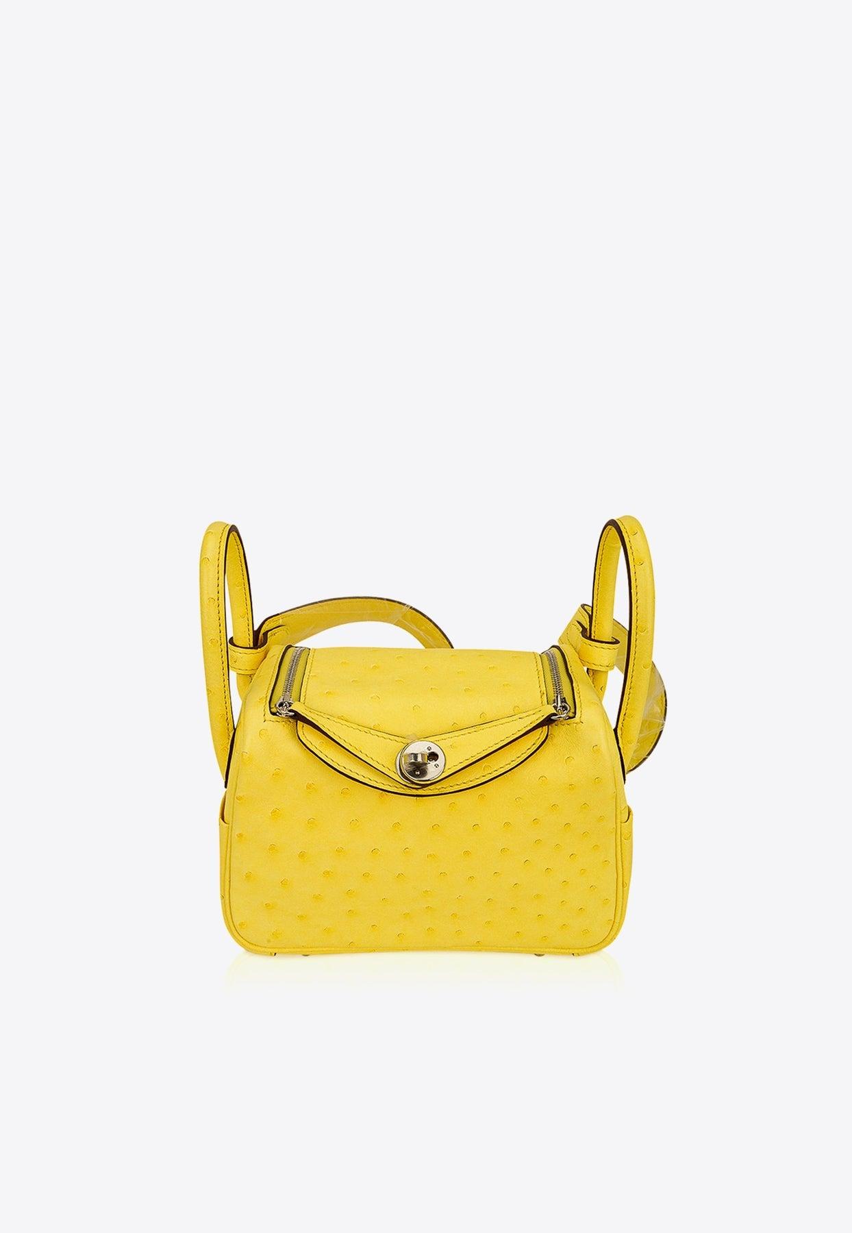 Hermès Mini Lindy 20 In Jaune Citron Ostrich Boreal With Gold Hardware in  Yellow