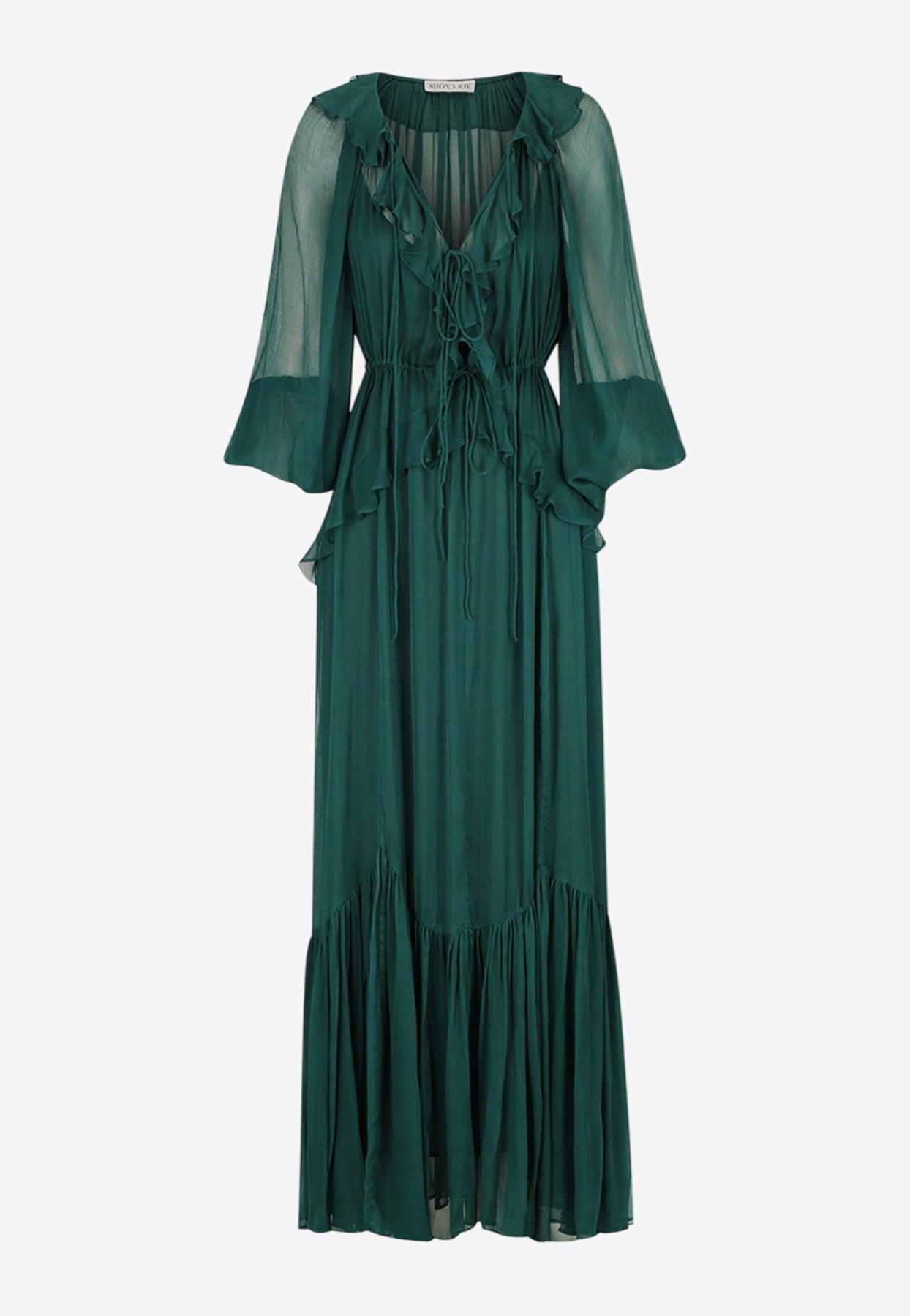 Shona Joy Layla V-Neck Ruffled Maxi Dress in Green | Lyst