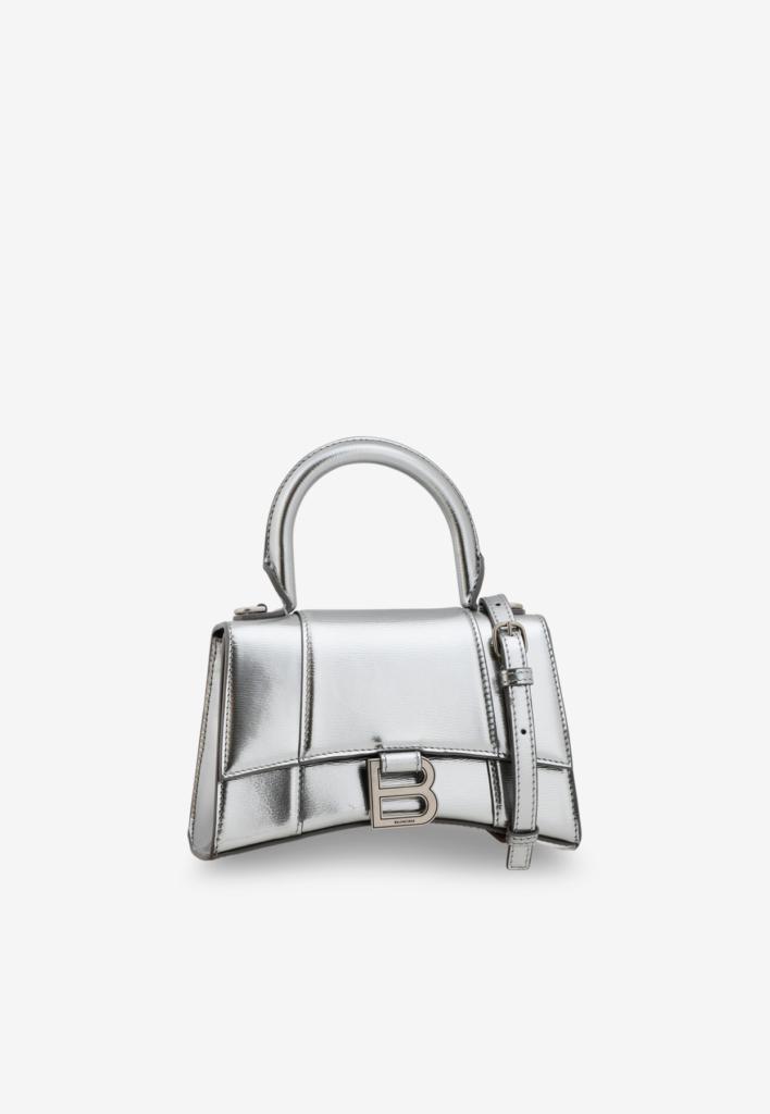 Balenciaga Leather Hourglass Xs Top Handle Bag In Metallic Calfskin - Lyst