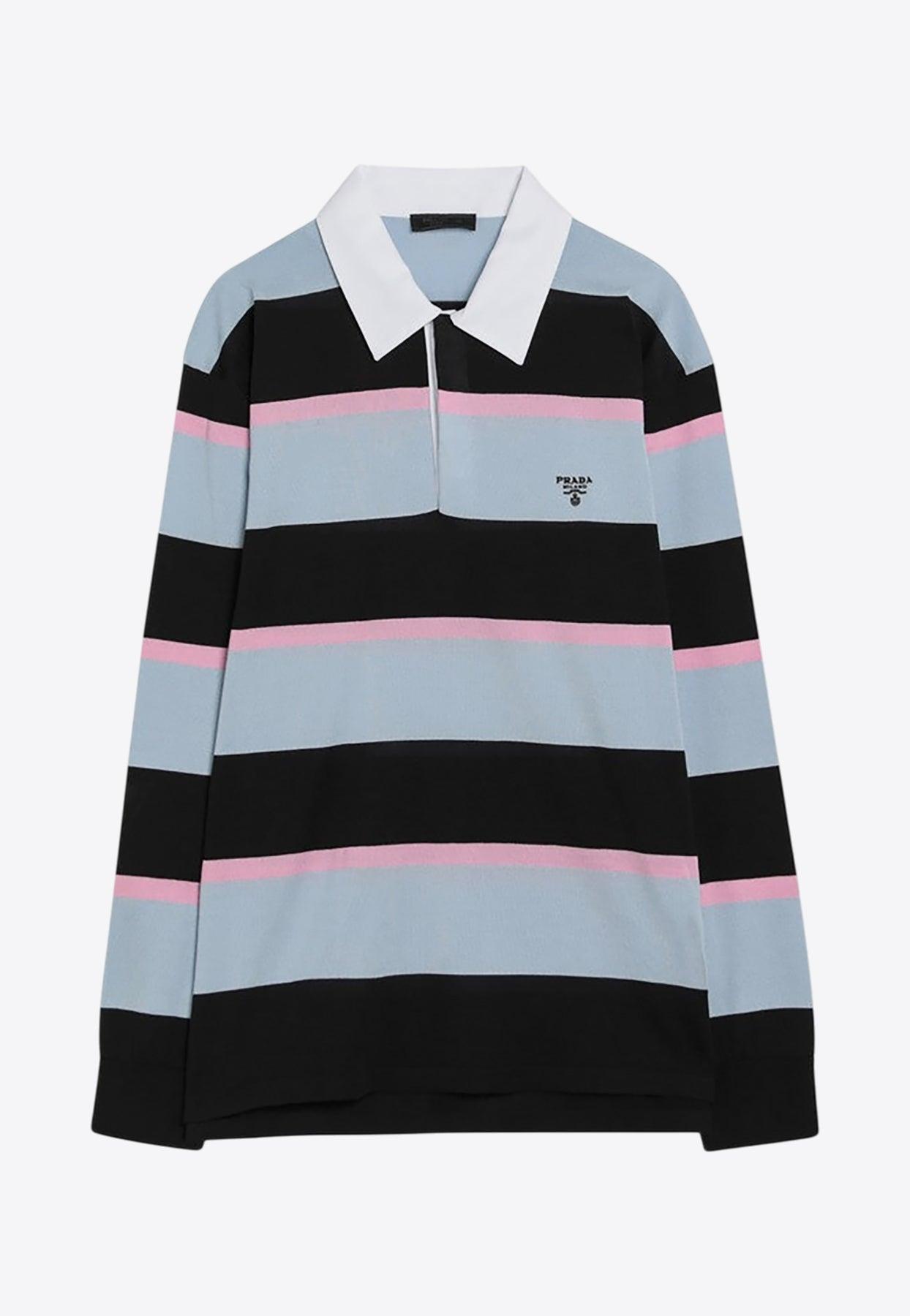 Prada Long-Sleeved Striped Polo T-Shirt in Black for Men | Lyst