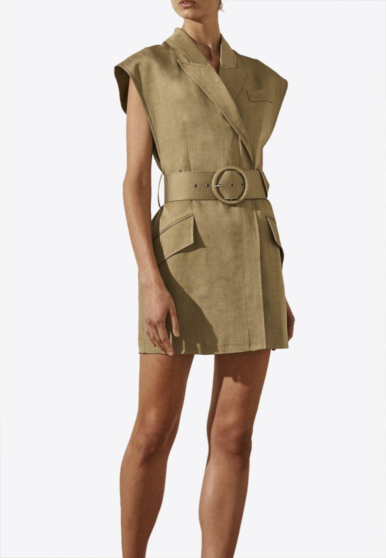 Shona Joy Bonita Linen Fitted Mini Blazer Dress With Belt Uk 8 in