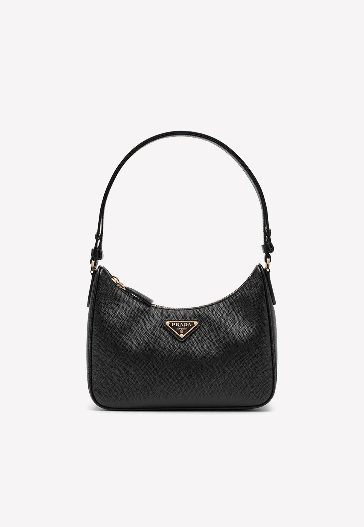 Prada Logo Plaque Shoulder Bag In Saffiano Leather in Black Lyst