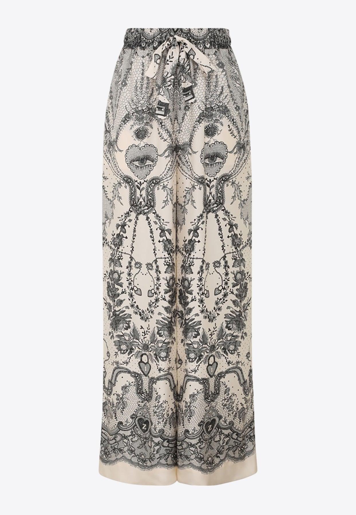パンツ Zimmermann Printed silk Crush wide-leg pant Zimmermann Crush Printed Wide-Leg Pants in White | Lyst