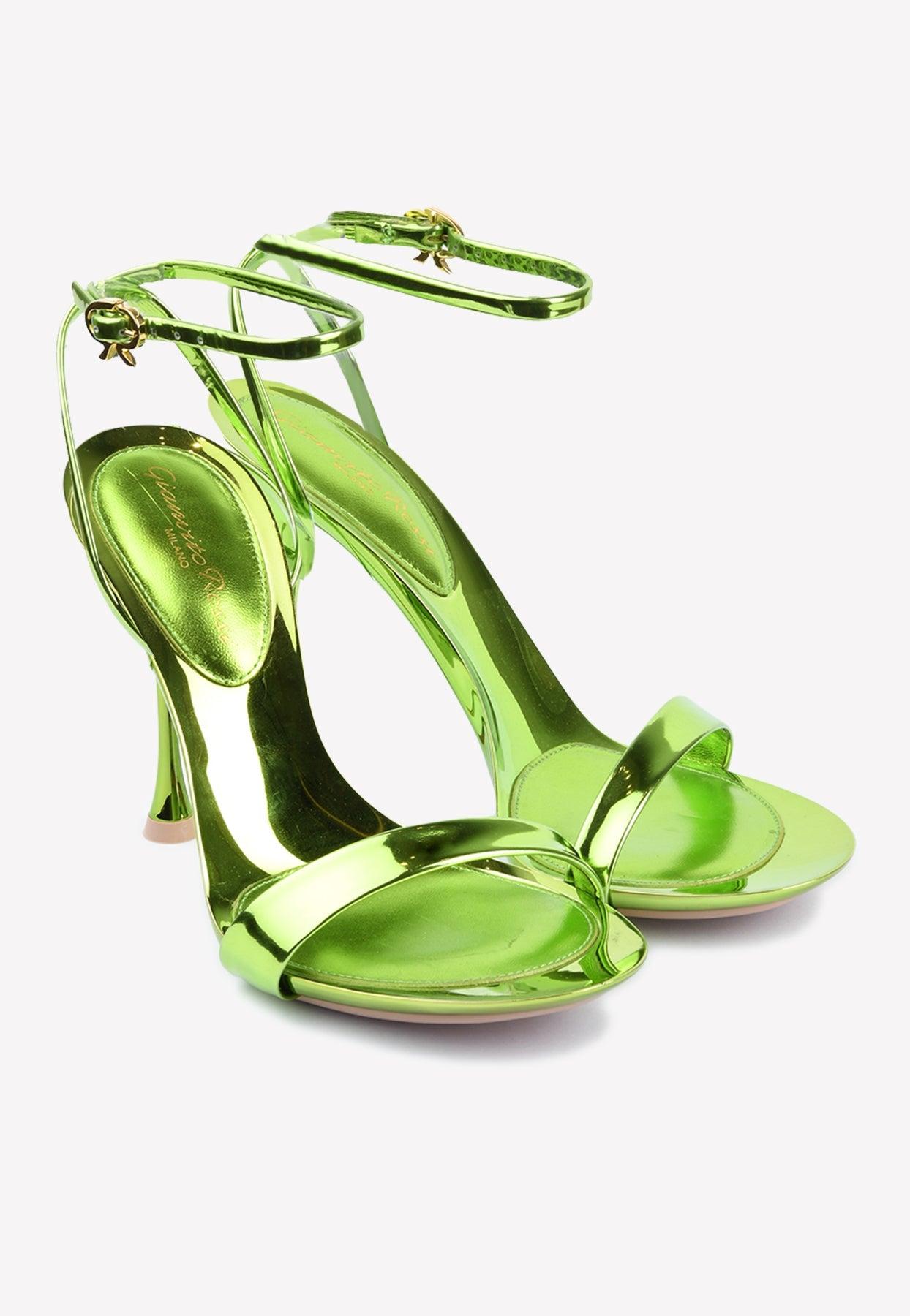 Gianvito Rossi Spice Ribbon 95 Metallic Leather Sandals in Green | Lyst