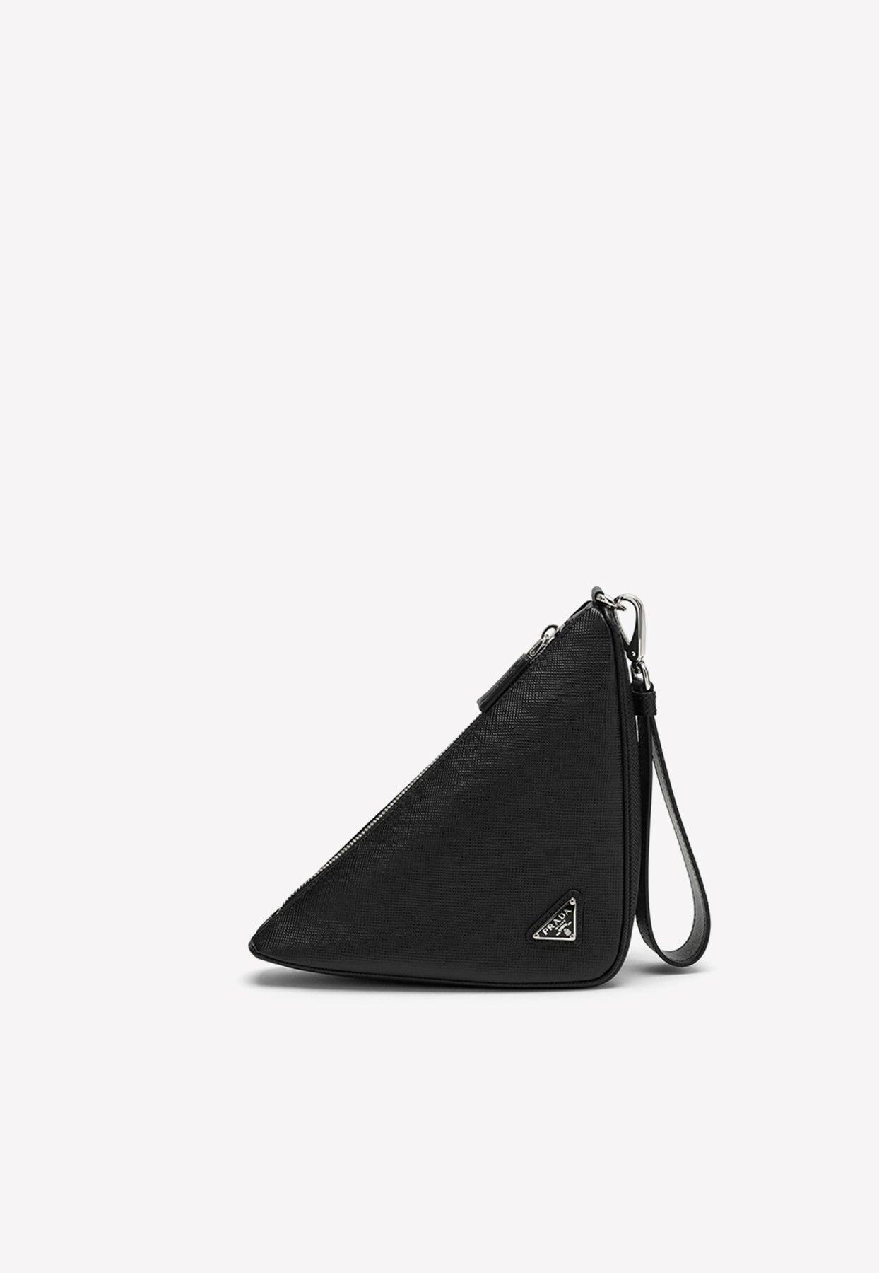 Prada Triangle Logoembossed Leather Pouch in Black for Men Lyst