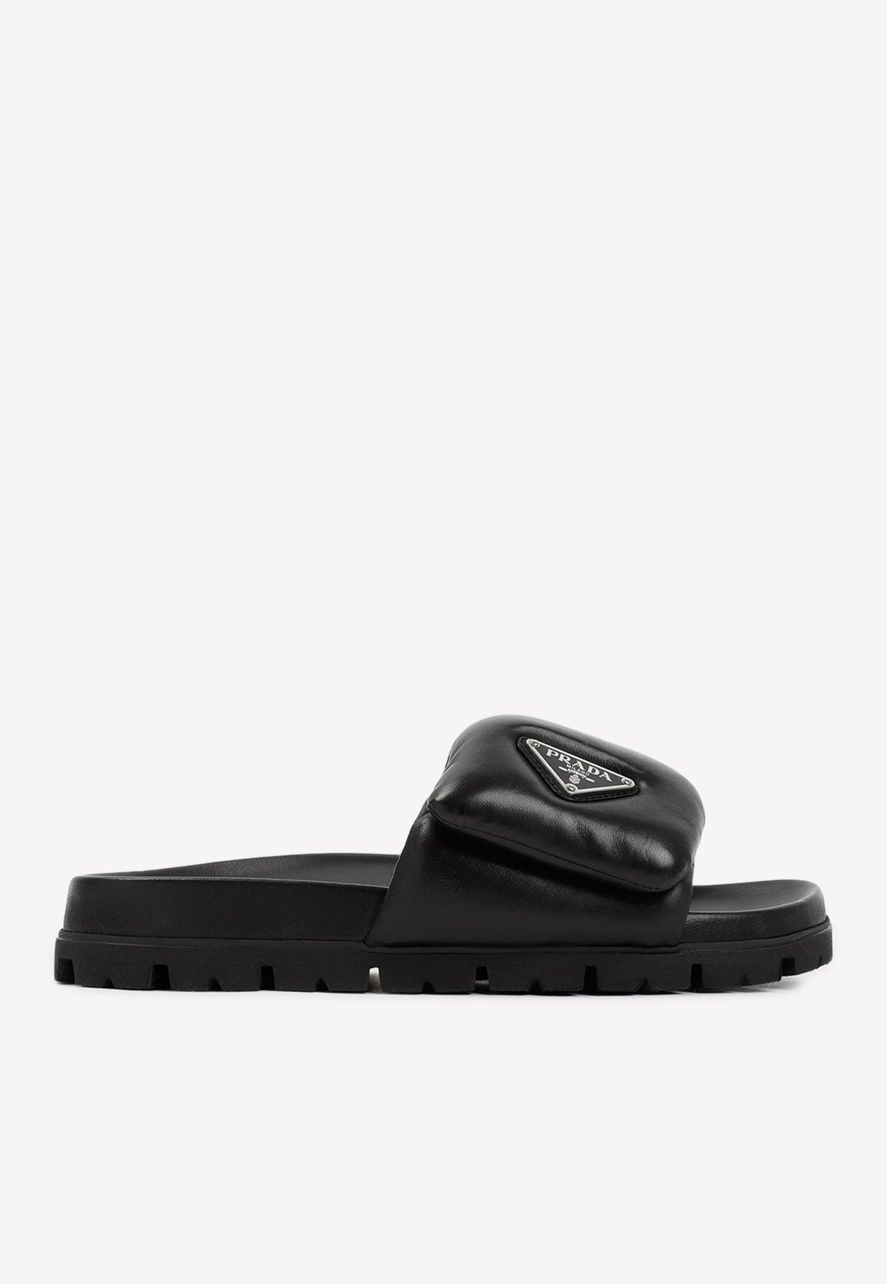 Prada Trianglelogo Padded Sandals in Black Lyst