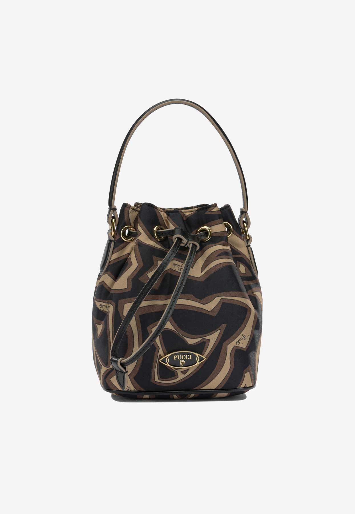 EMILIO PUCCI 2way ショルダーバッグ レザー シルク バケット Designer 