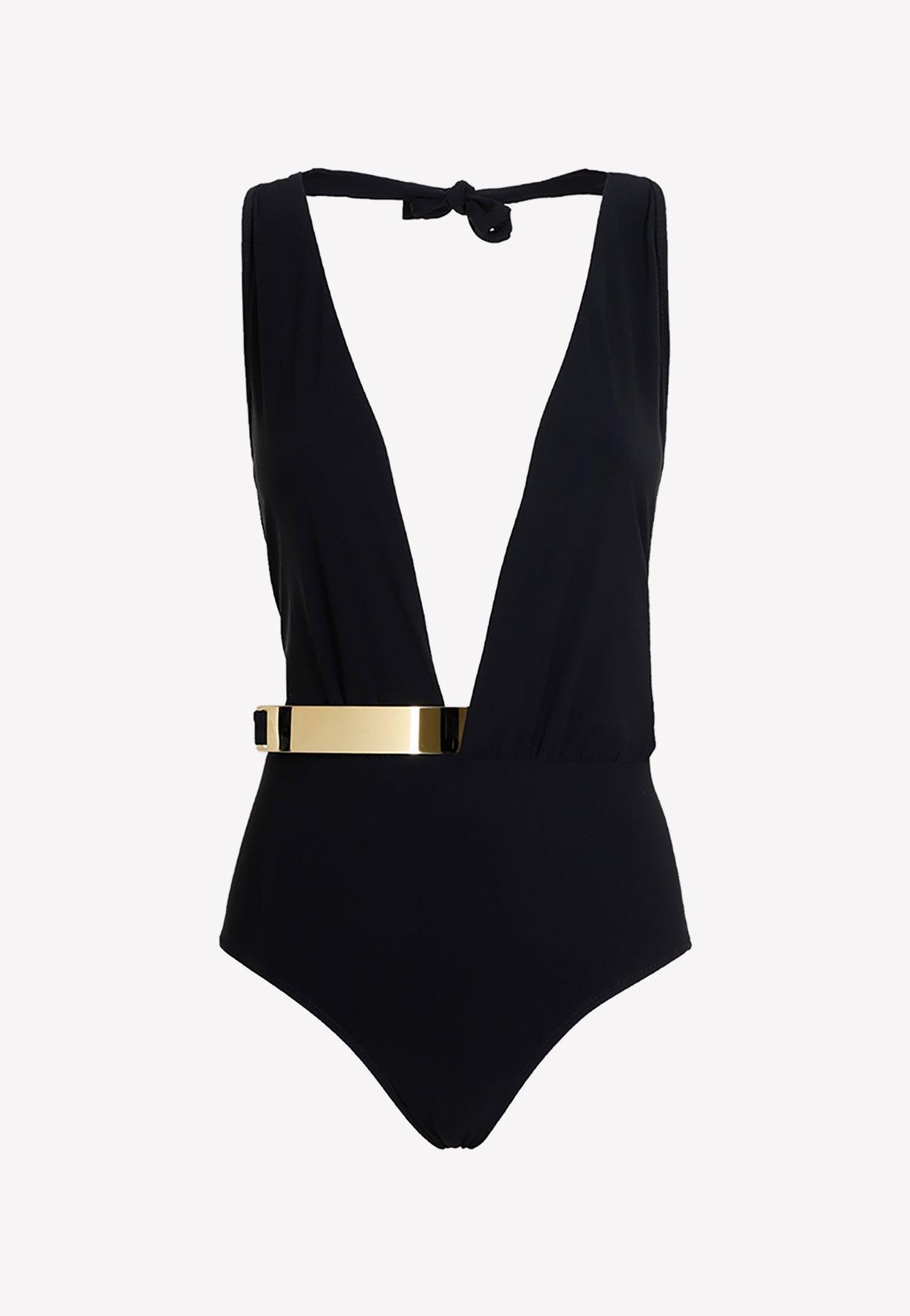 Moeva Synthetic Plunge Swimsuit With Belt in Black Lyst UK
