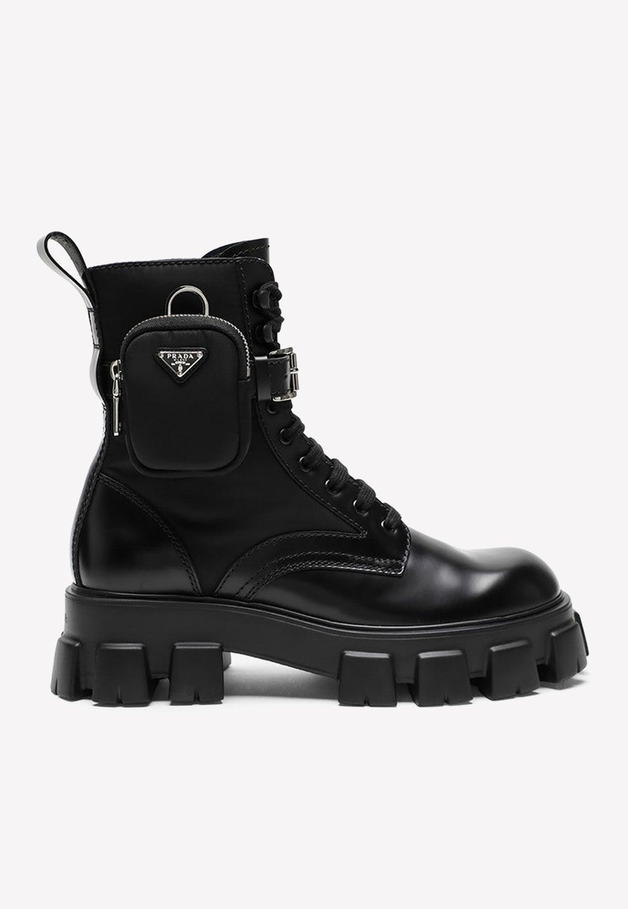 Prada Leather Combat Boots With Logo Pouch in Black for Men | Lyst