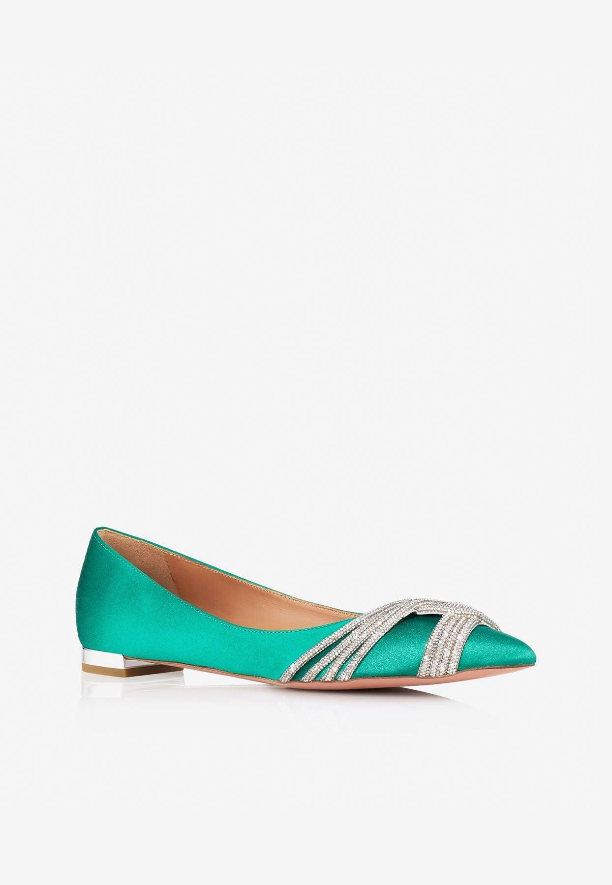 Womens Shoes Flats and flat shoes Ballet flats and ballerina shoes Aquazzura Leather Gatsby Crystal-embellished Ballerina Shoe in Green 