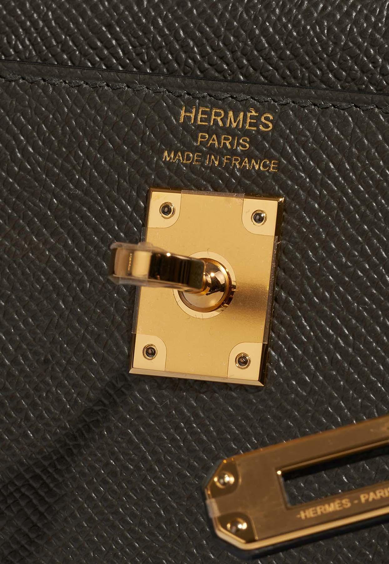 Hermes Kelly bag 25 Retourne Vert Gris Togo leather Gold hardware