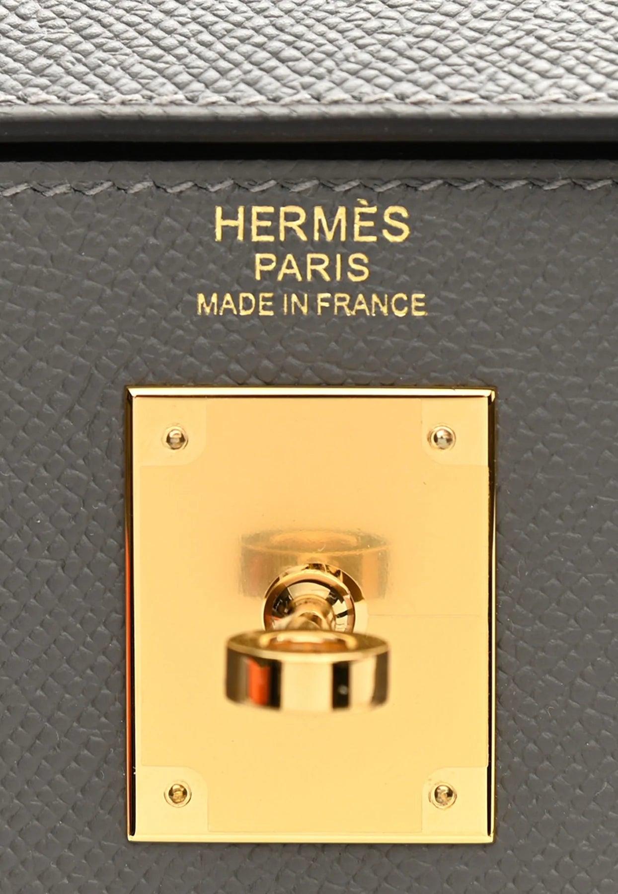 Hermes Mini Kelly Gris Meyer Epsom Leather, Gold Hardware, New In Box GA003