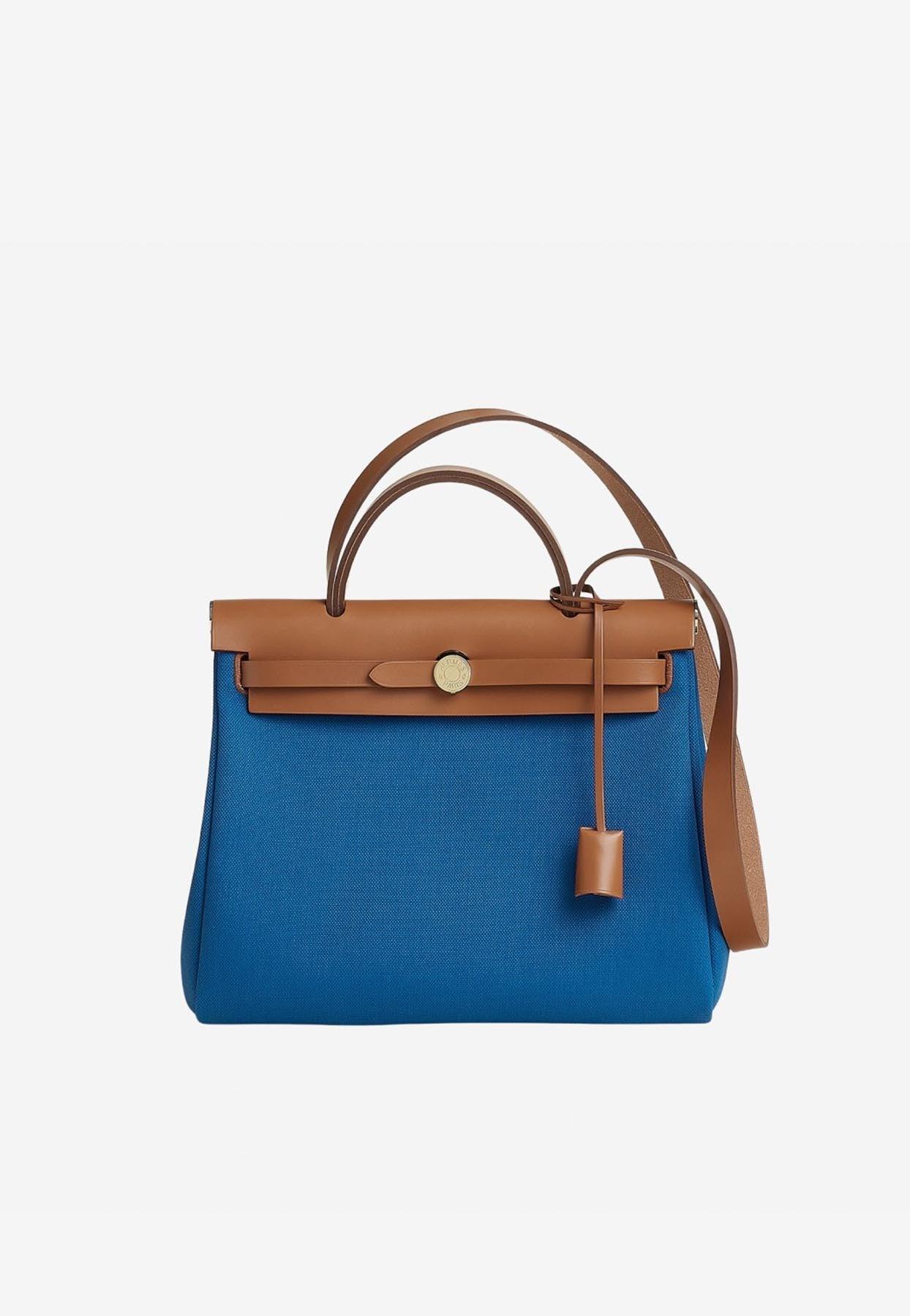 Hermès Herbag 31 In Bleu France And Fauve Vache Hunter And Toile in Blue