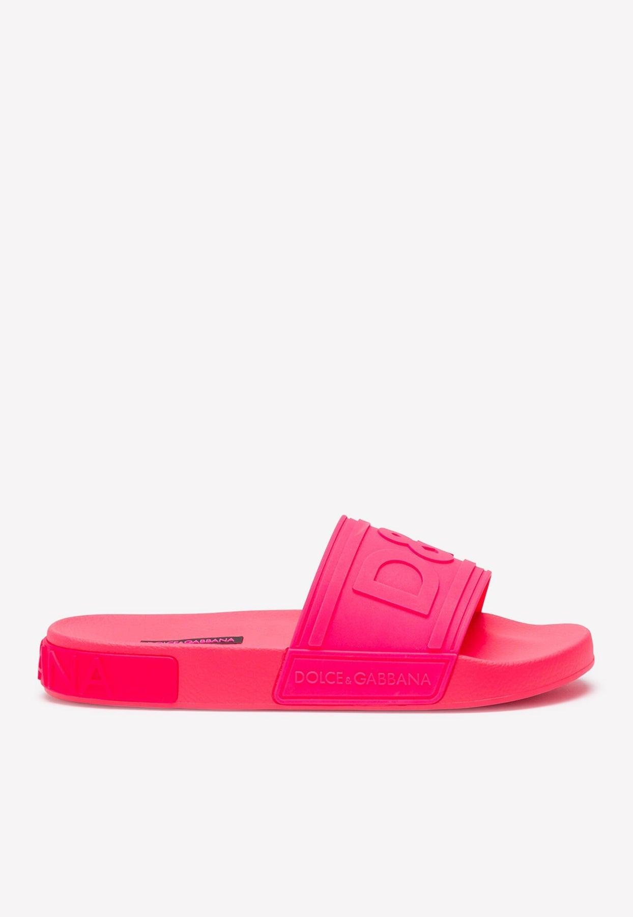 Dolce & Gabbana D&g Logo Fluorescent Rubber Beach Slides in Pink | Lyst ...