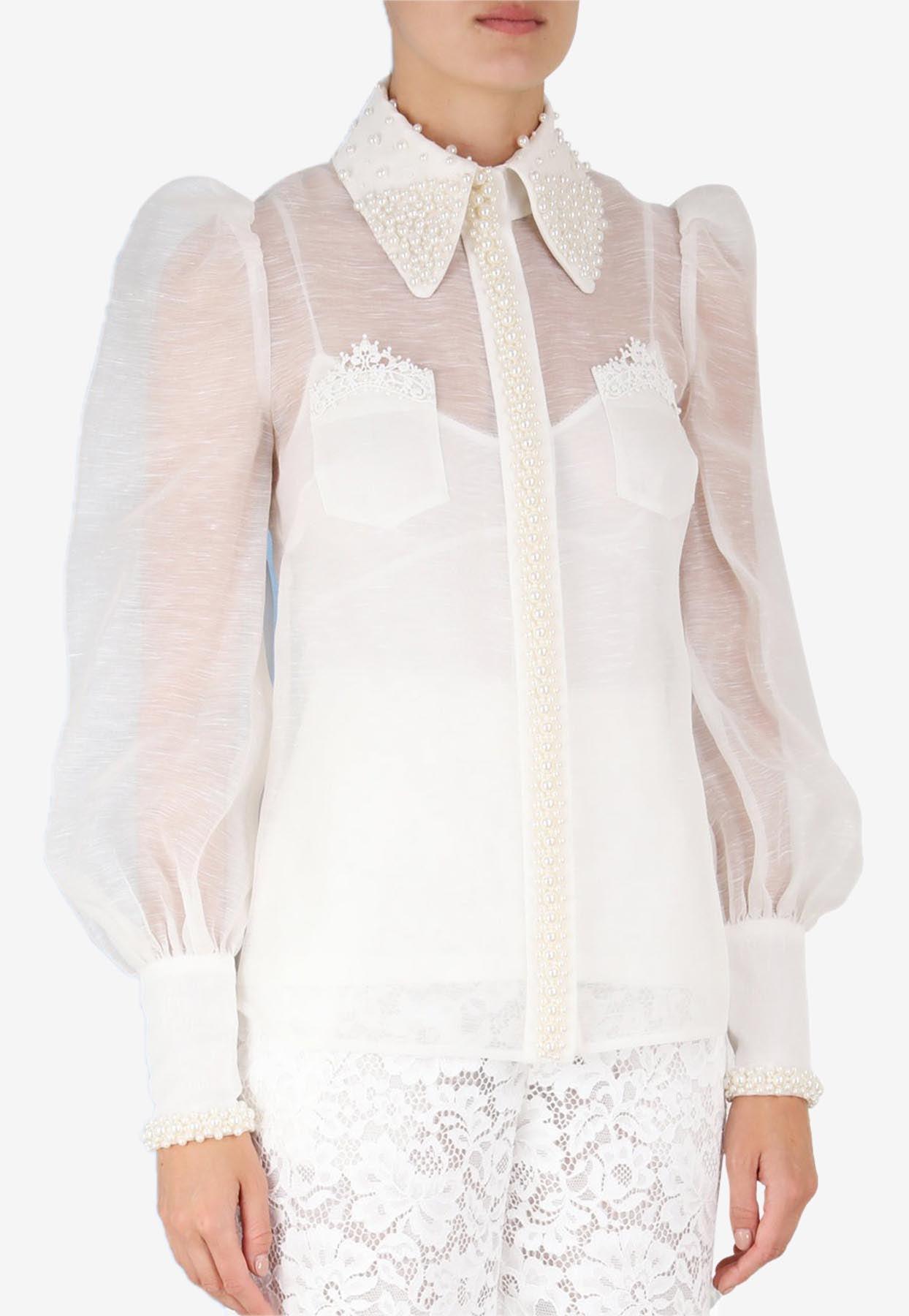 Zimmermann High Tide Pearl Embellished Shirt in White | Lyst