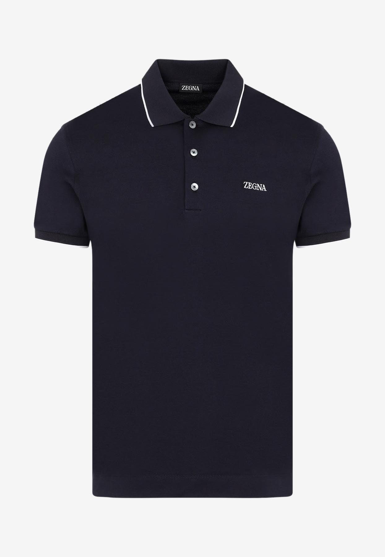 Zegna Logo Embroidered Polo T-shirt in Blue for Men | Lyst