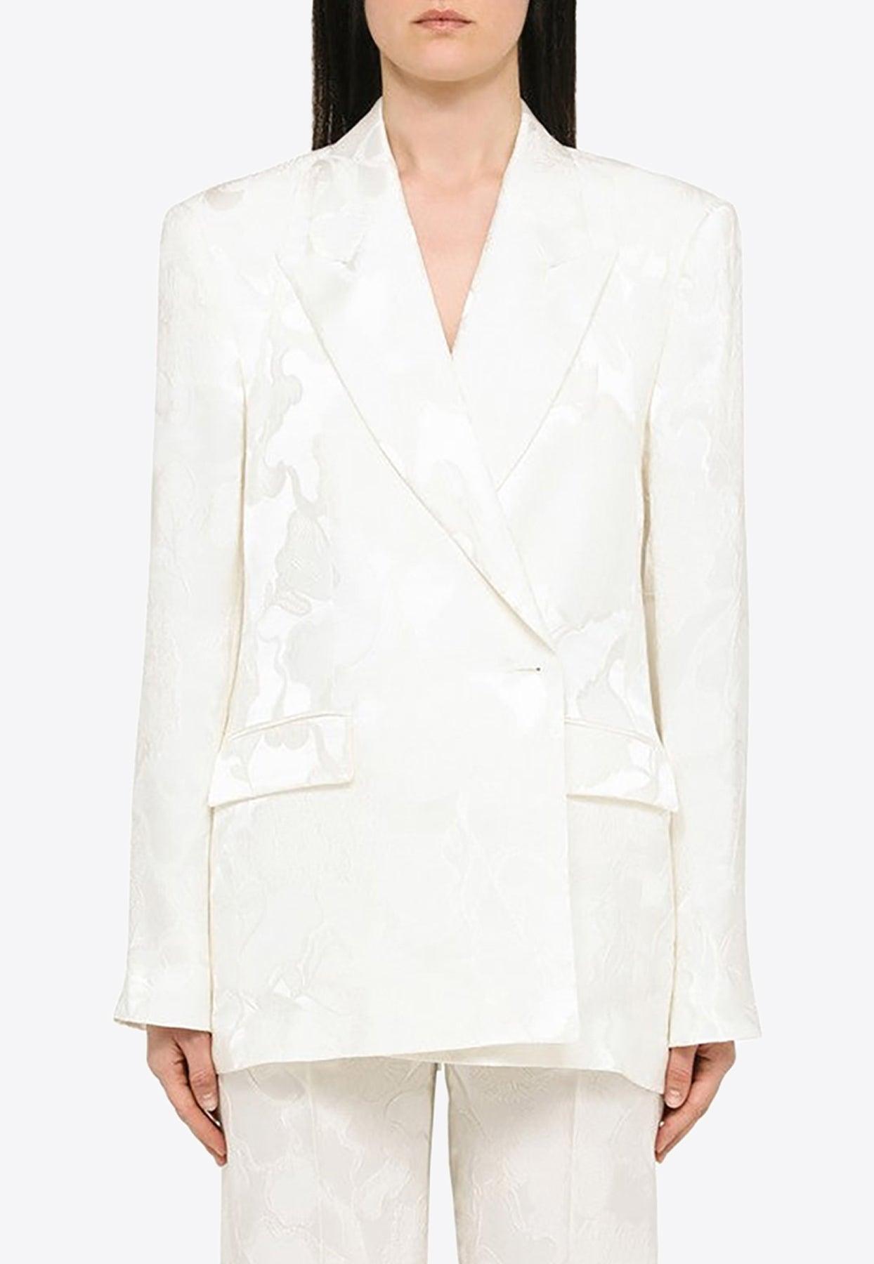 Dries Van Noten Satin Jacquard Double-breasted Blazer in White | Lyst