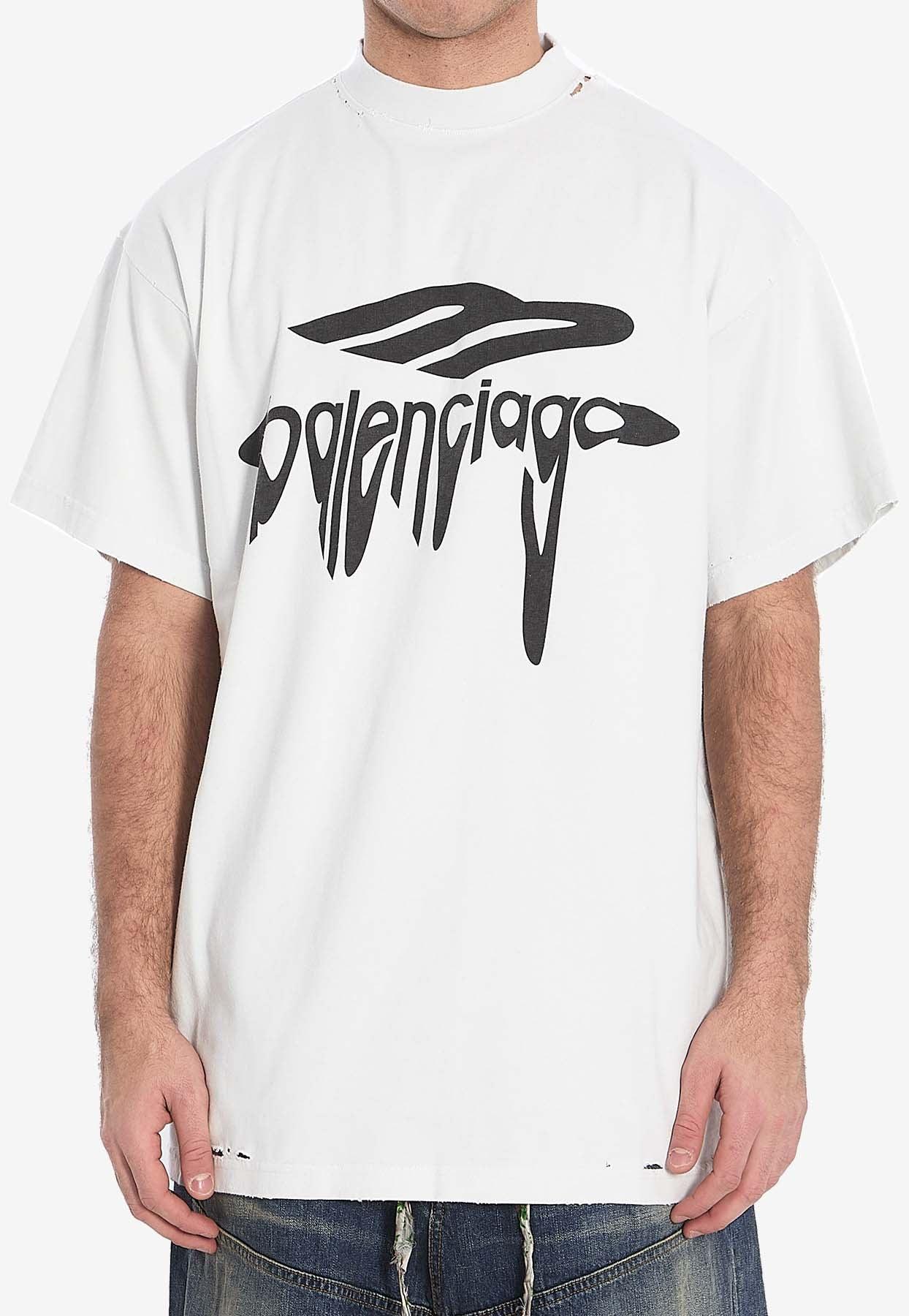 【BALENCIAGA】オフホワイト 3B Liquefied Tシャツ Balenciaga: Off-White 3B Liquefied T-shirt | SSENSE