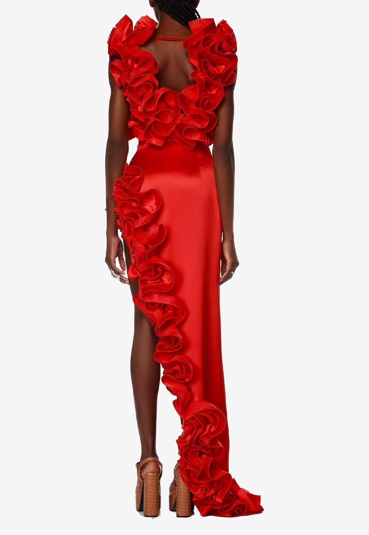 Bronx and Banco Aurora Asymmetric Ruffled Gown in Red Lyst