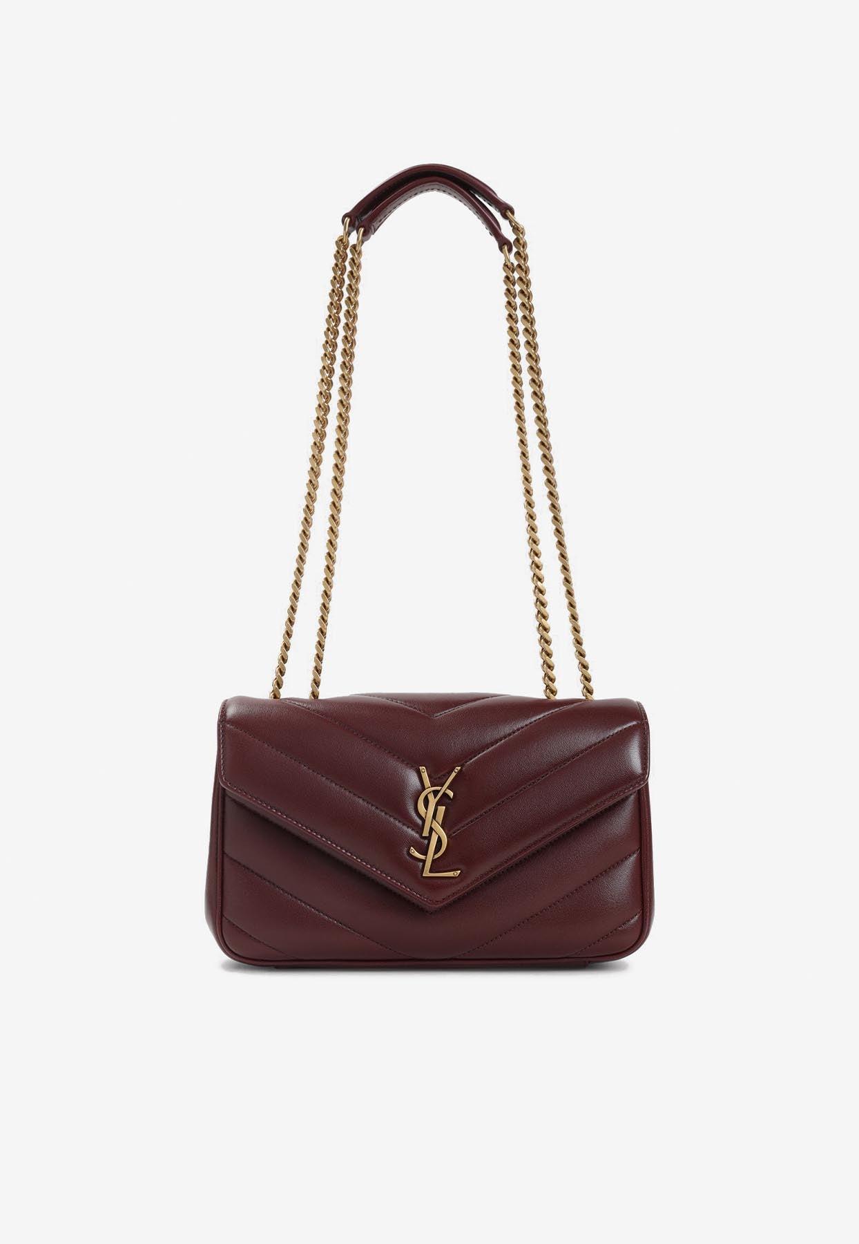 ショルダーバッグ・ポシェット SAINT LAURENT MINI LOULOU BAG IN BORDEAUX LEATHER Saint Laurent Loulou Mini YSL Chain Crossbody Bag in Quilted