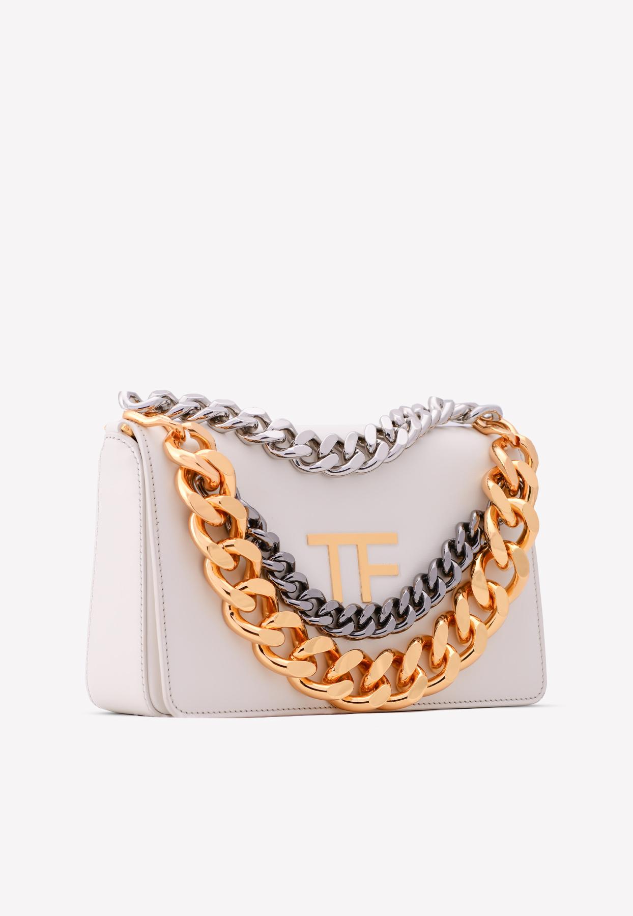 Tom Ford Triple Chain Shoulder Bag In Palmelatto Leather in White | Lyst
