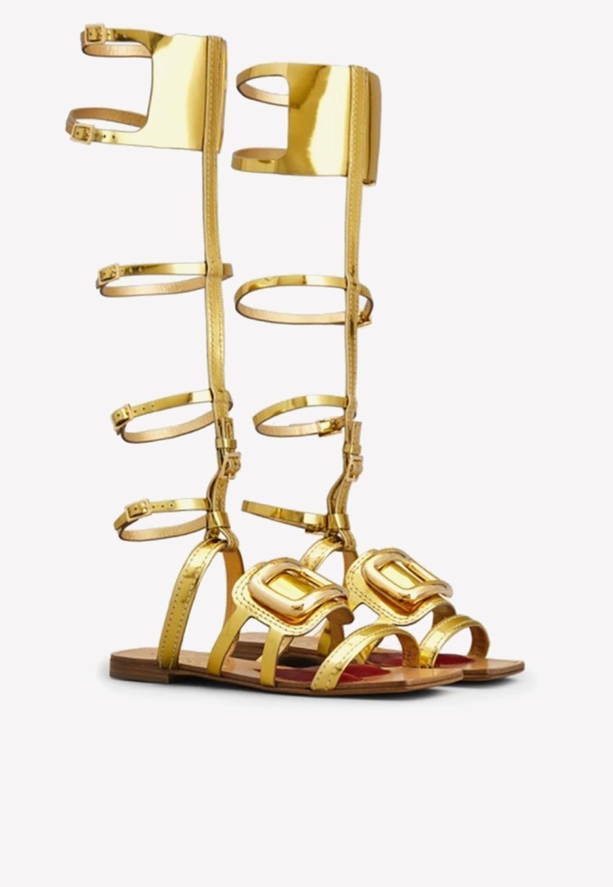 Metallic Gold Gladiator Sandals Strappy Flat Shoes for Women|FSJshoes