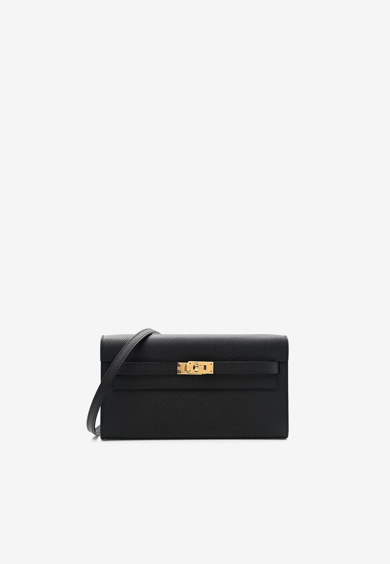 Hermès Kelly To Go Wallet In Black Epsom With Gold Hardware in White