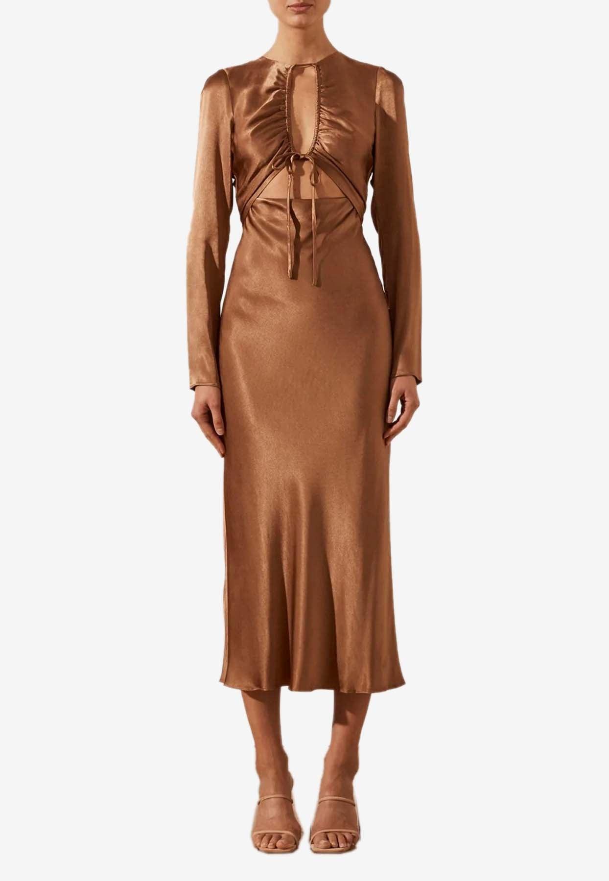 Shona Joy Felicity Cutout Front Midi Dress in Brown Lyst