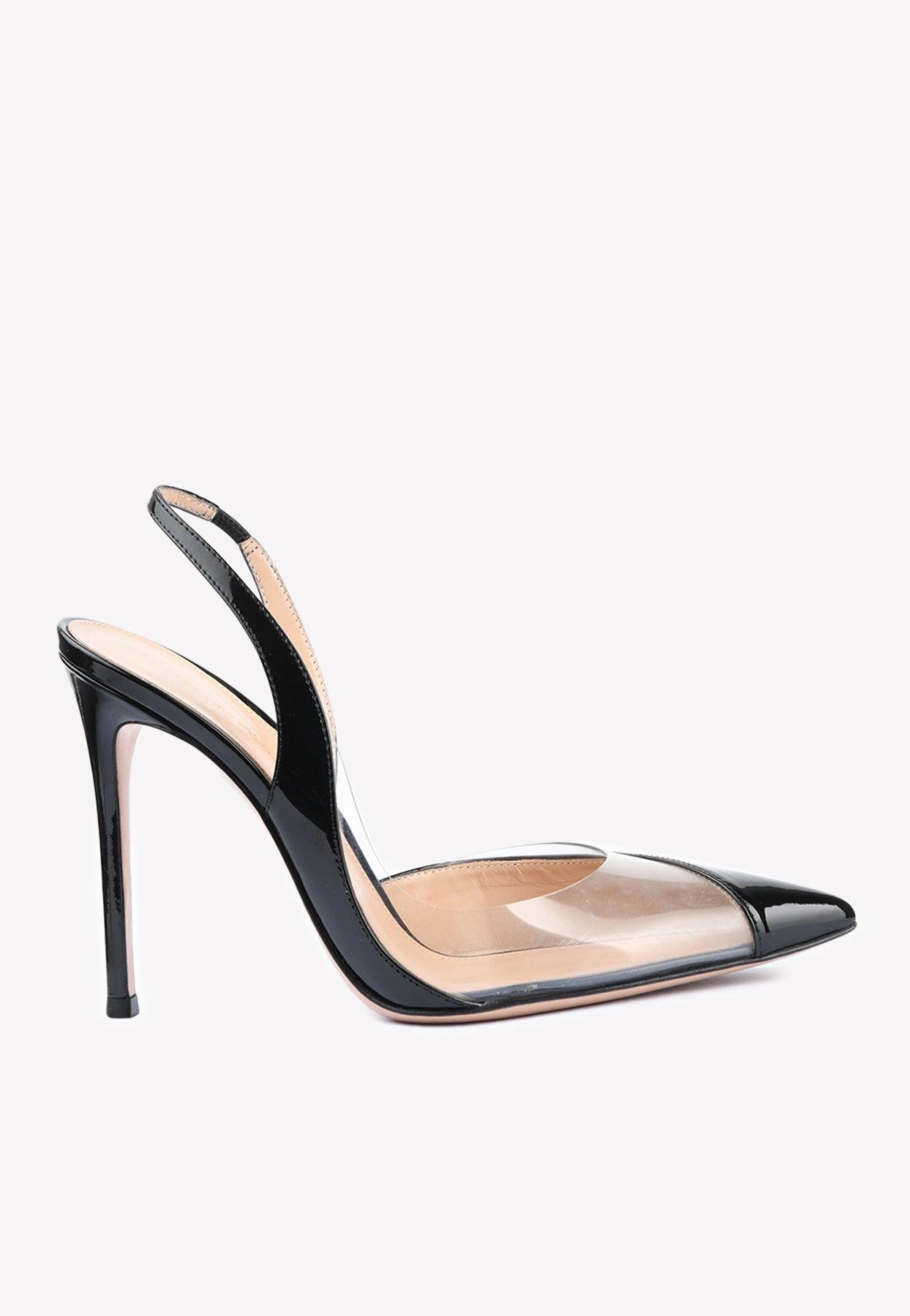 Gianvito Rossi Leather Ribbon D'orsay 105 Slingback Plexi Pumps in