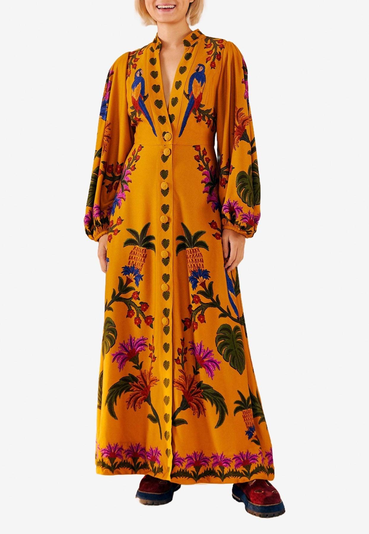 Tropical Embroidery Maxi Dress 