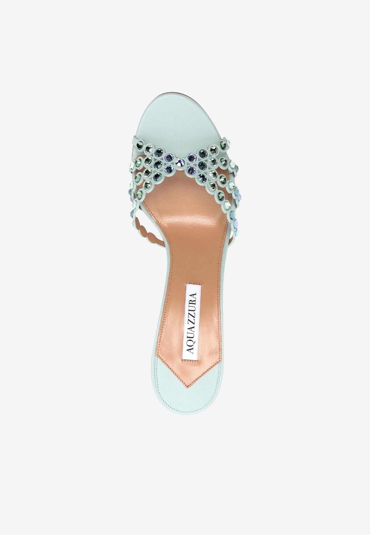 Aquazzura Tequila 75 Crystal-embellished Mules in White | Lyst