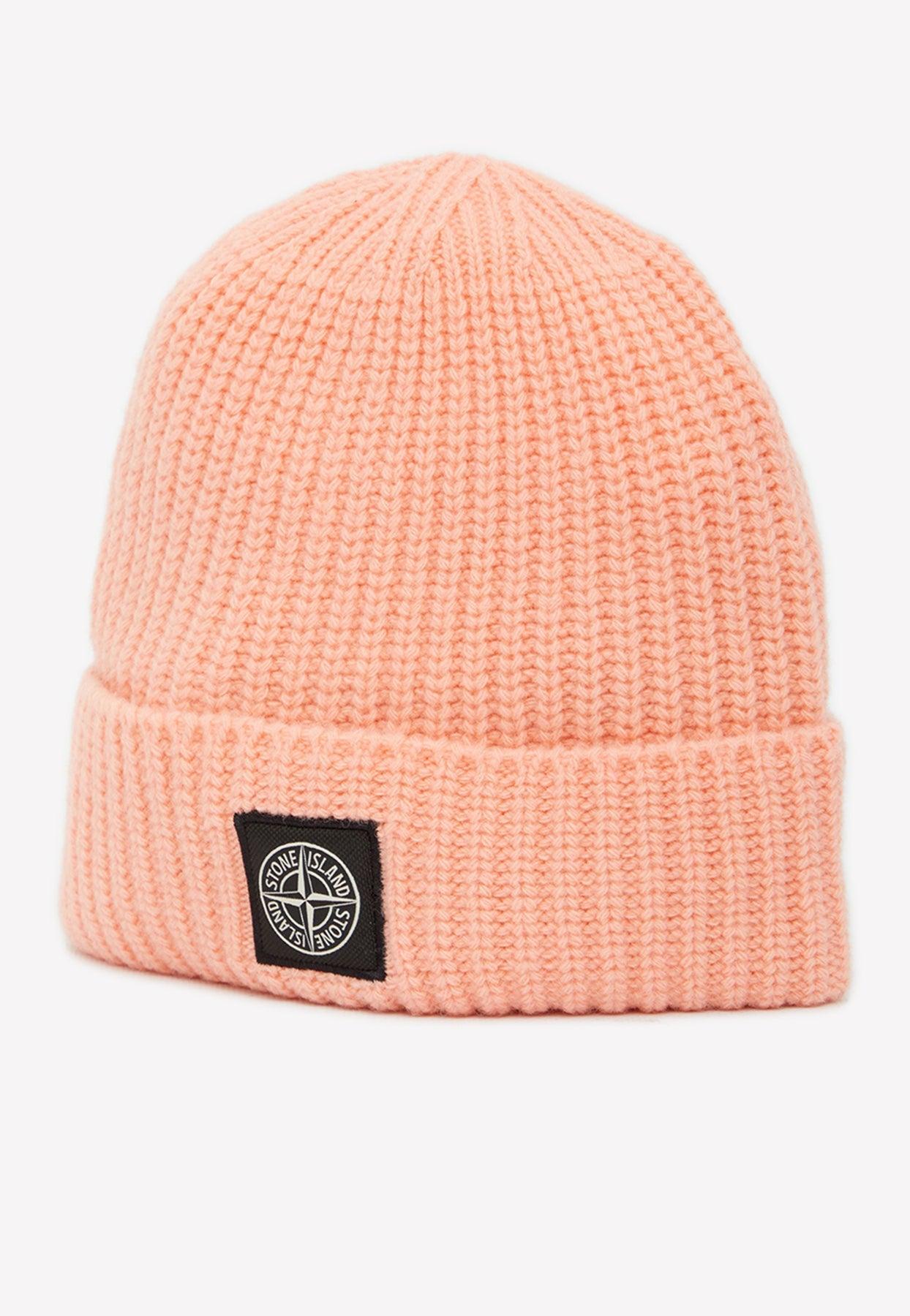Stone Island Logo Patch Knitted Wool Beanie in Pink for Men | Lyst