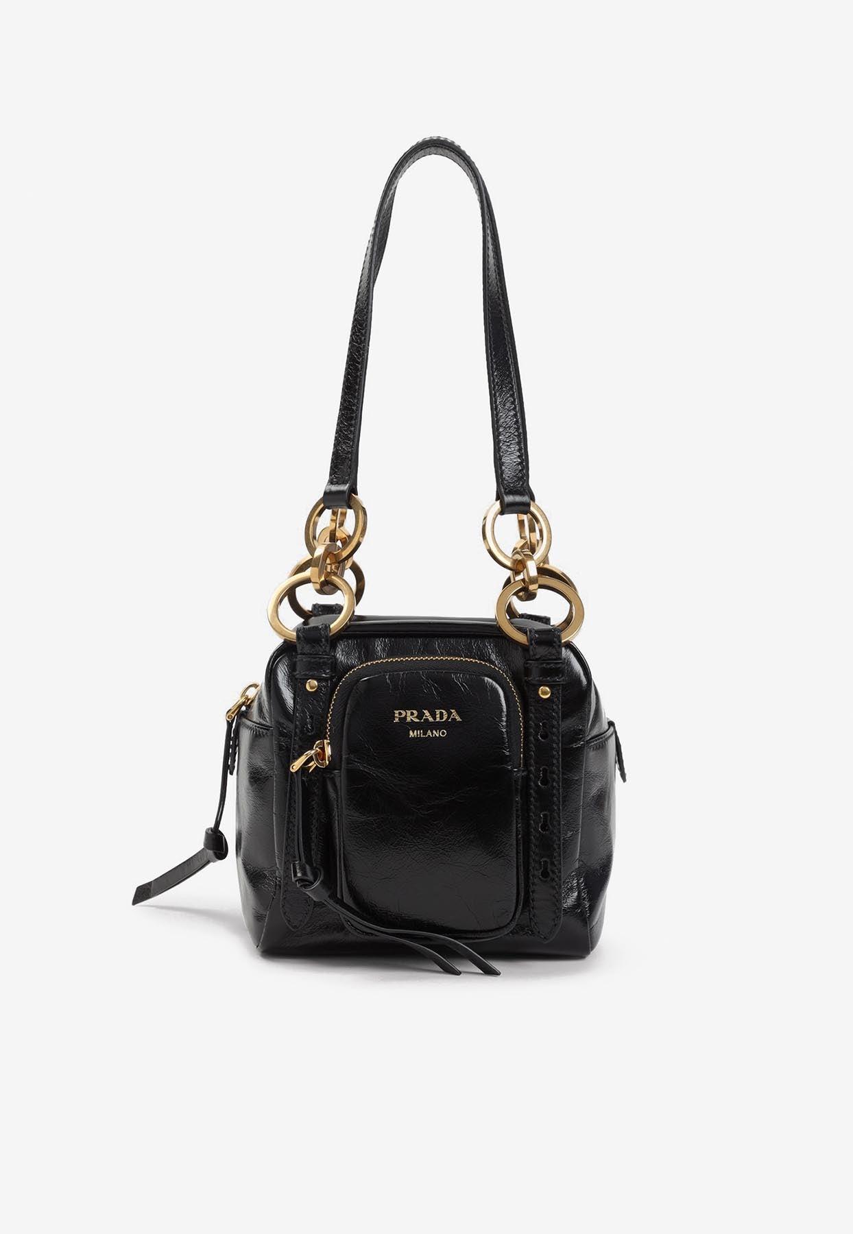 Prada Mini Dangle Top Handle Bag in Black | Lyst