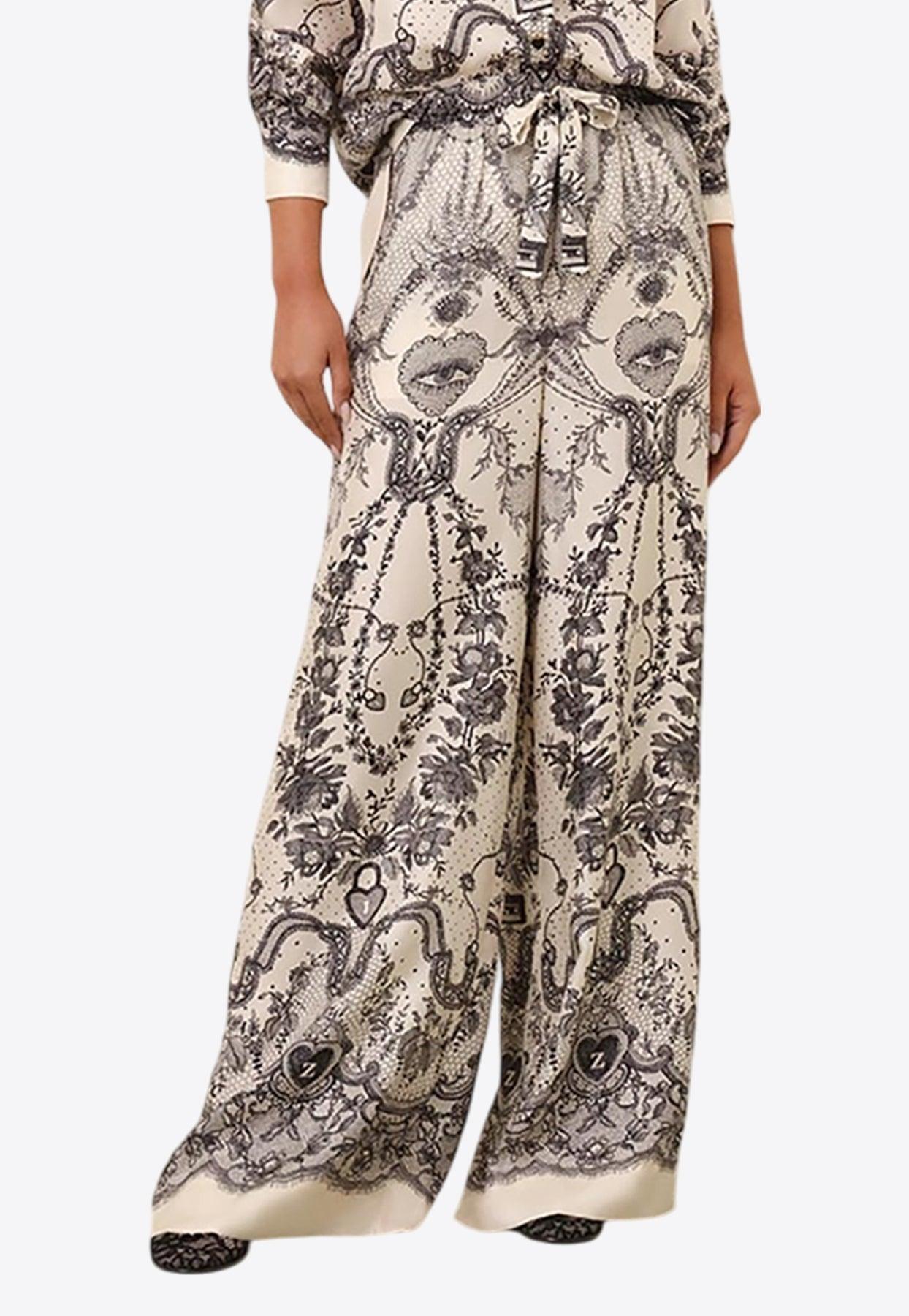 パンツ ZIMMERMANN Printed Silk Crush Wide-Leg Pant Zimmermann Women Printed Silk Crush Wide-leg Pant In Gray