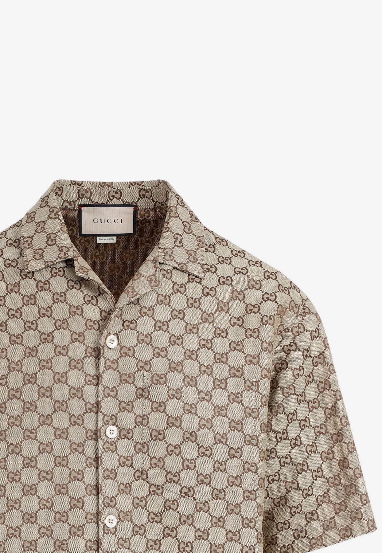 Short-sleeved GG-jacquard linen-blend shirt | Gucci