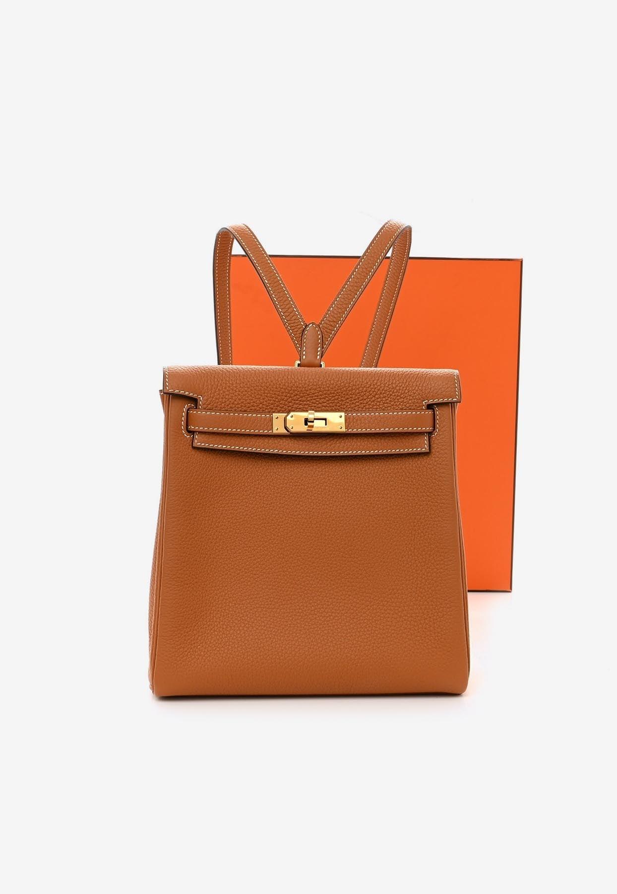 Hermes Kelly Ado Backpack Clemence Leather Gold Hardware In Orange