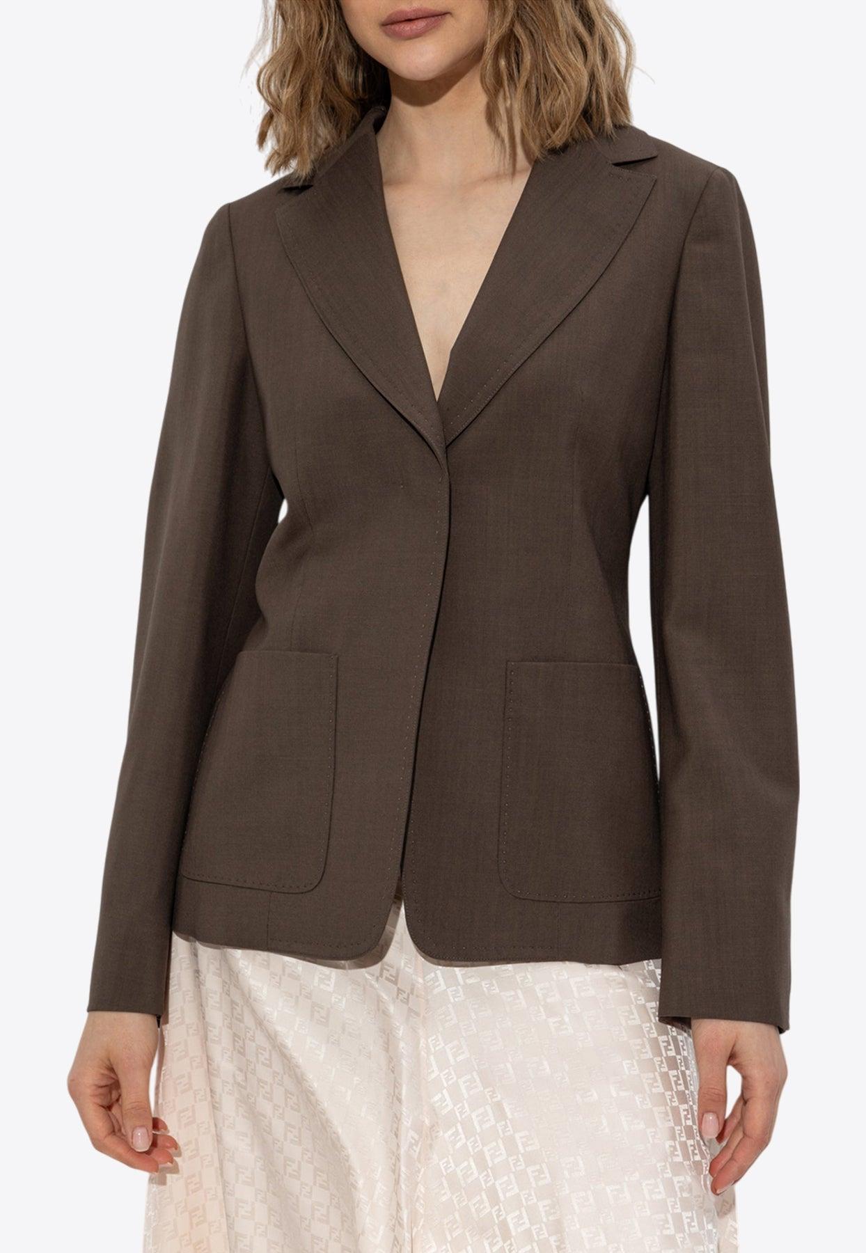 ジャケット FENDI MUD WOOL BLEND BLAZER FENDI Mens 100% Virgin Wool Suit Blazer Sport Jacket Brown