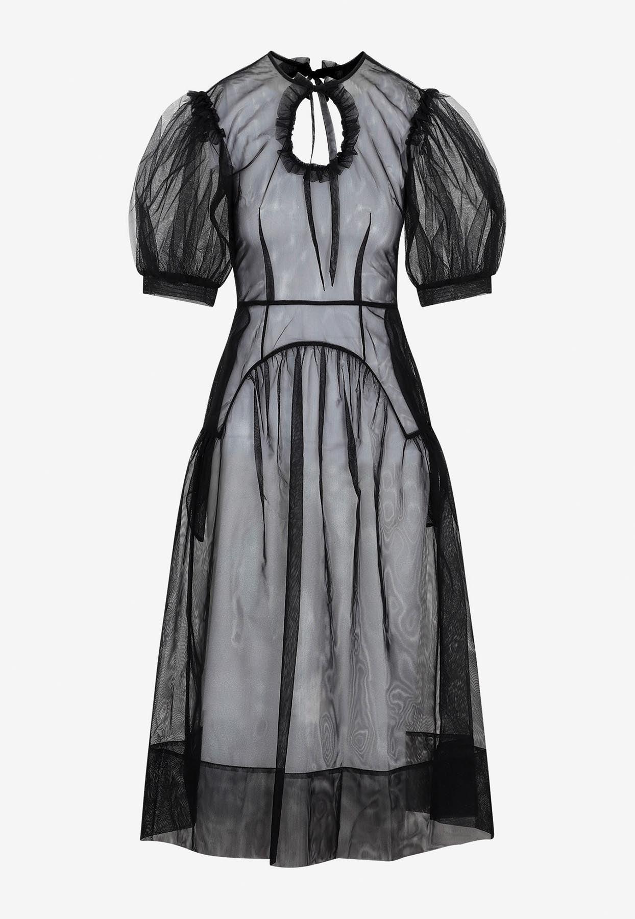 Simone Rocha Bow-tie Sheer Midi Dress in Black | Lyst