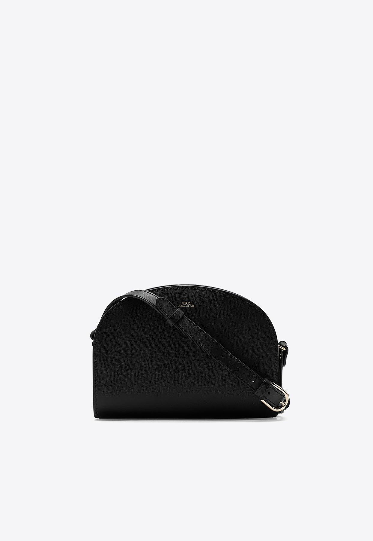 A.P.C. Black Calf Leather Demi Lune Crossbody Bag.