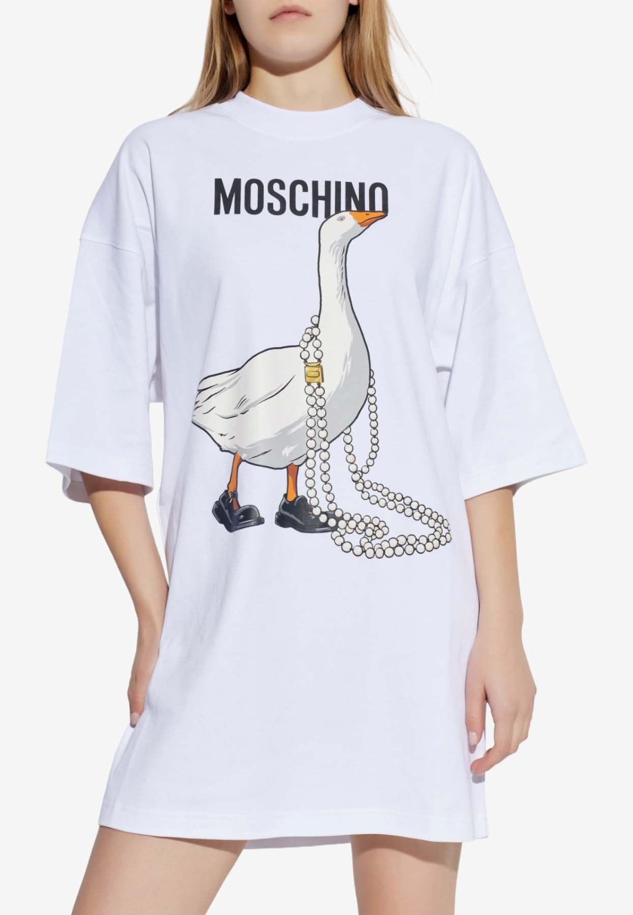 knee length dresses for ladies Love Moschino Tshirt Mini Lollipop Dress 2 White Short Sleeve Cotton (IT38)