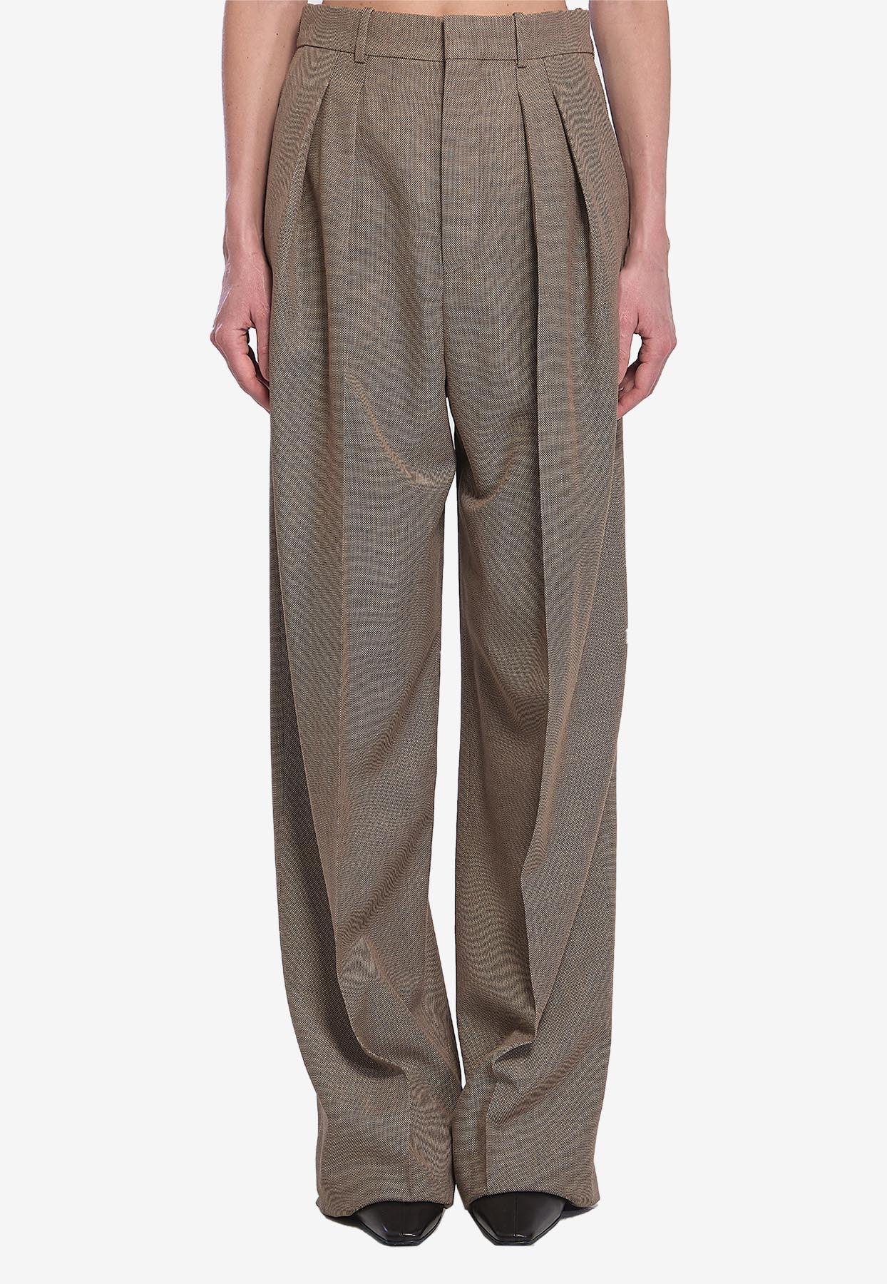 パンツ SAINT LAURENT Women Straight Pants 823734Y2L82 Beige SAINT LAURENT Pleated wool straight-leg pants Beige | REVERSIBLE