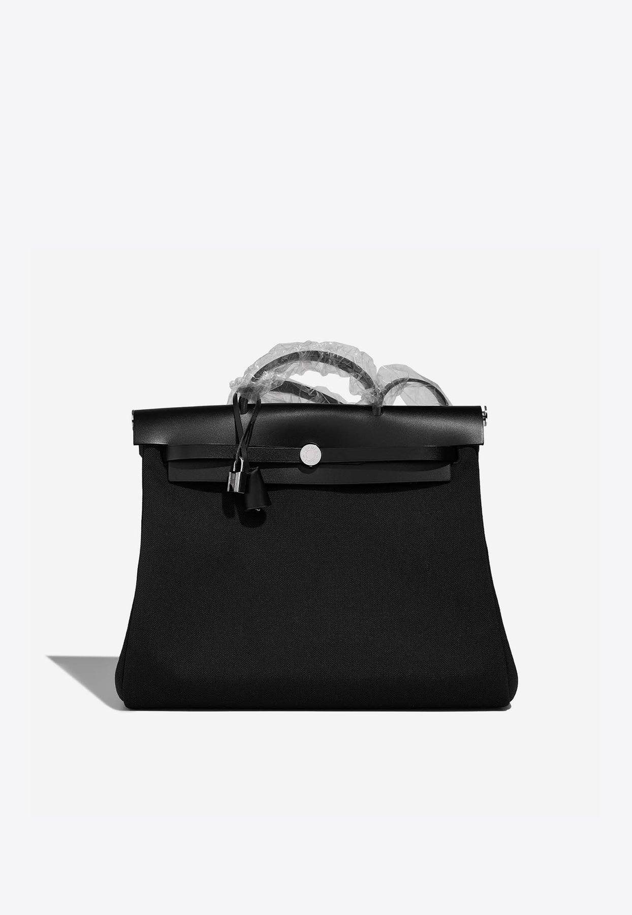 Hermès Herbag 39 In Black Toile And Vache Hunter Leather With